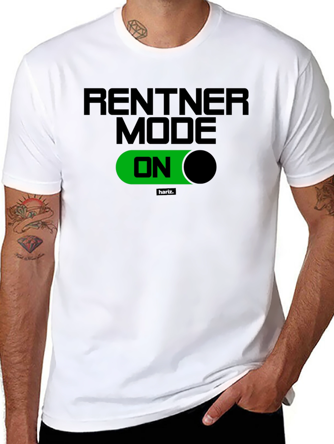 Black Rentner Mode ON Black T-Shirt - Relaxed Retirement Style view 8