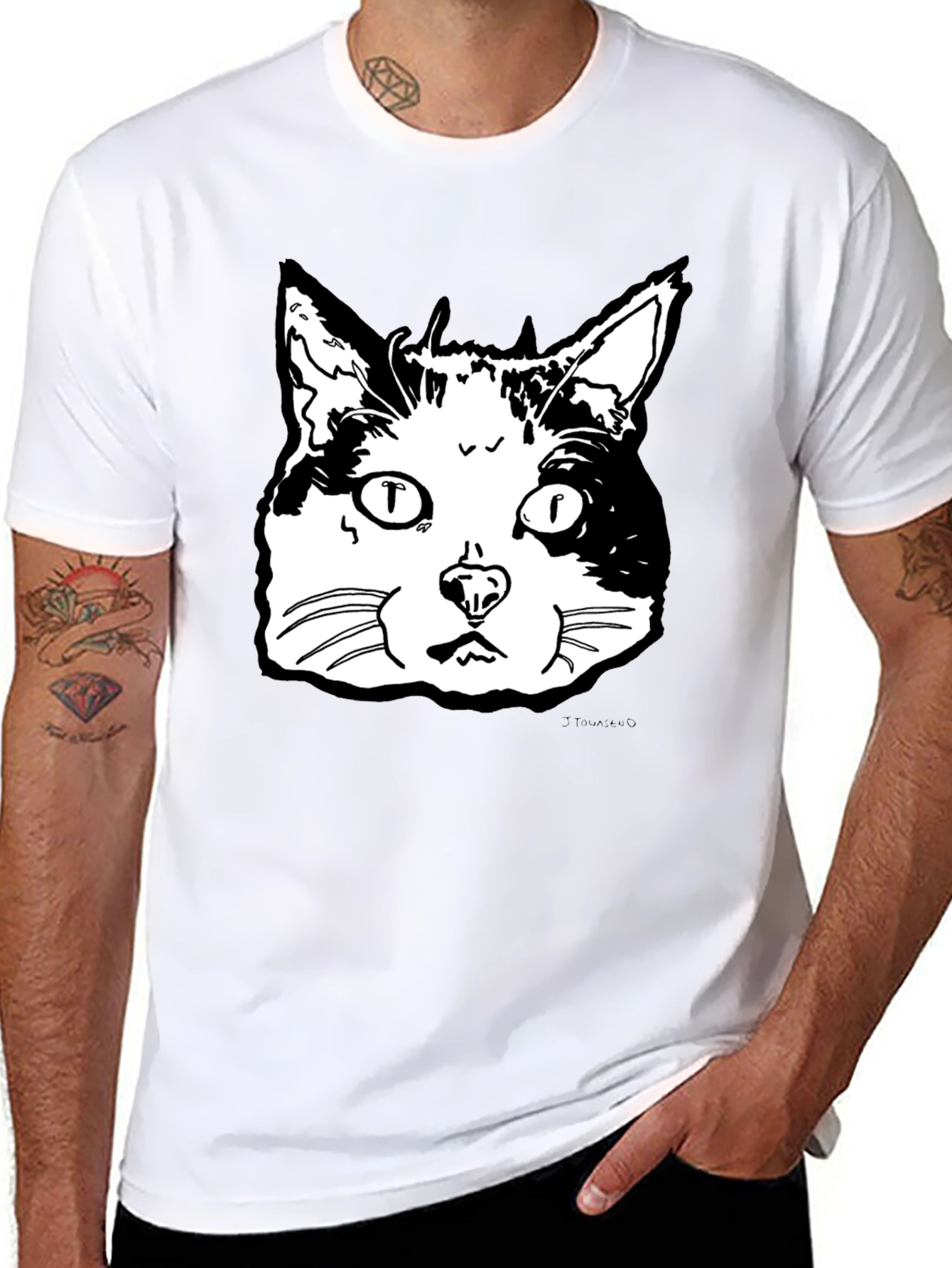 Black Cat Face Graphic T-Shirt - Black view 8