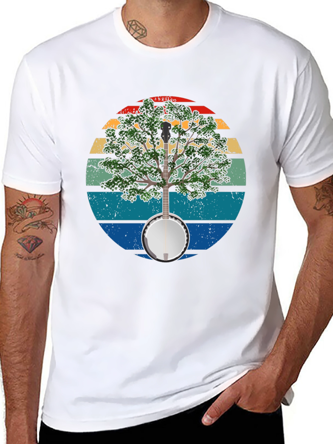 Black Banjo Tree Graphic T-Shirt view 8