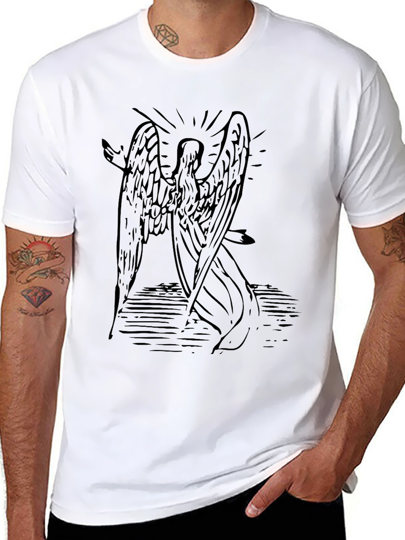 Black Angel Wings Graphic Print Black T-Shirt view 8