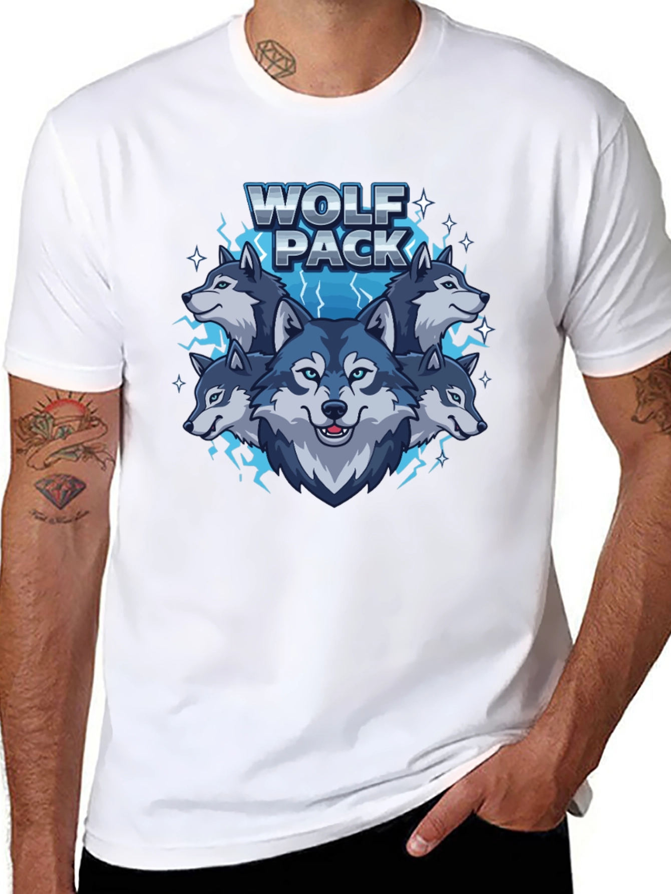 Black Wolf Pack Graphic Print Crew Neck T-Shirt view 8