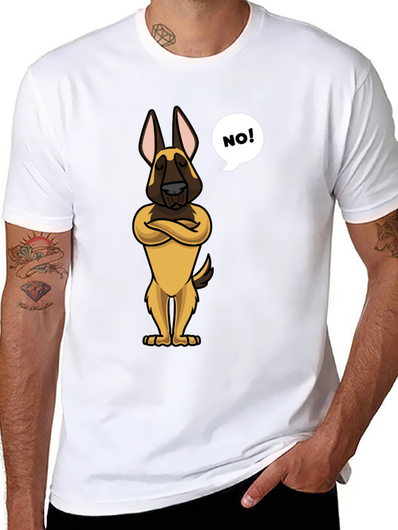 Black Funny Dog Cartoon T-Shirt - "NO!" view 8