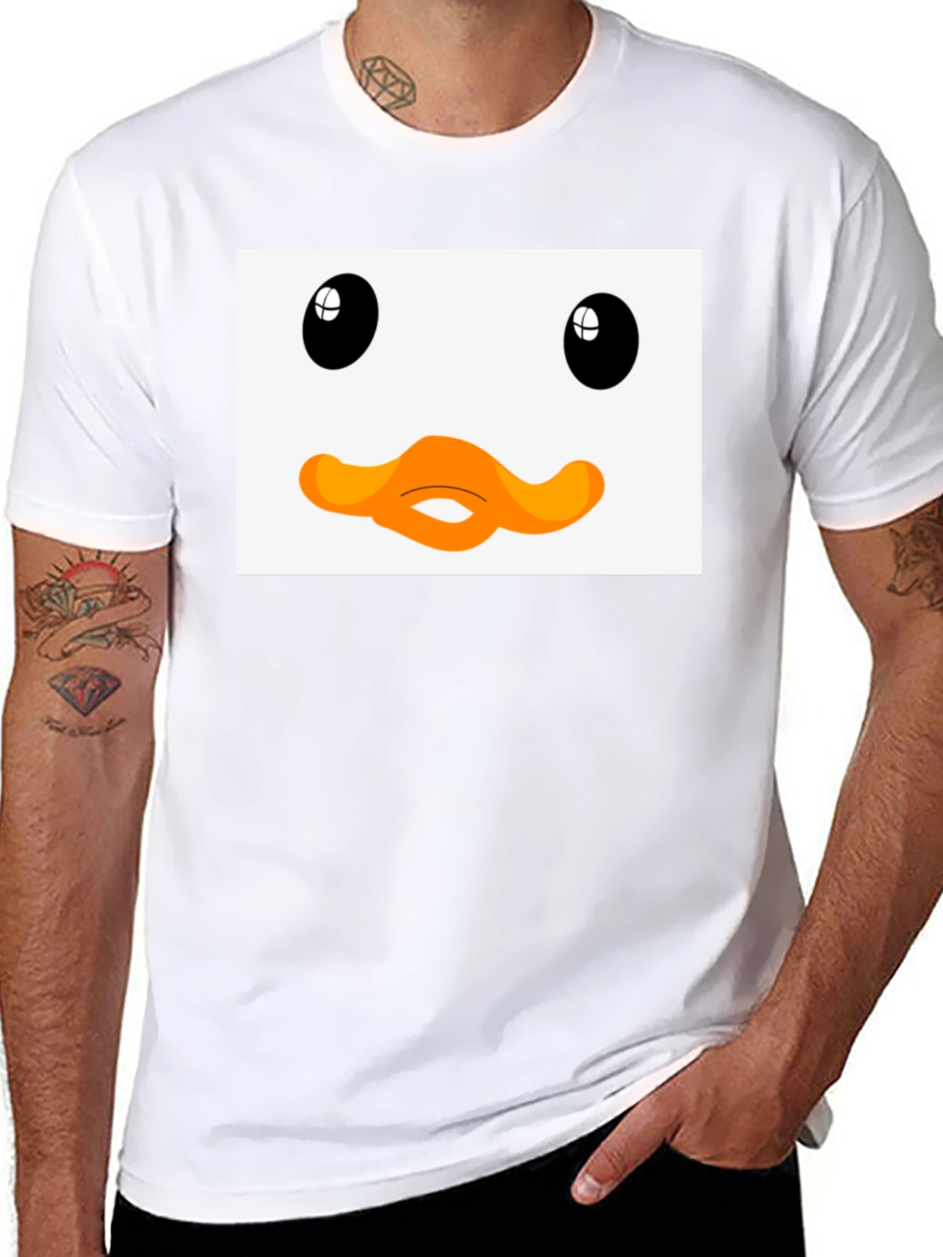 Black Duck Face Graphic Black Tee - Funny Cartoon Style view 8