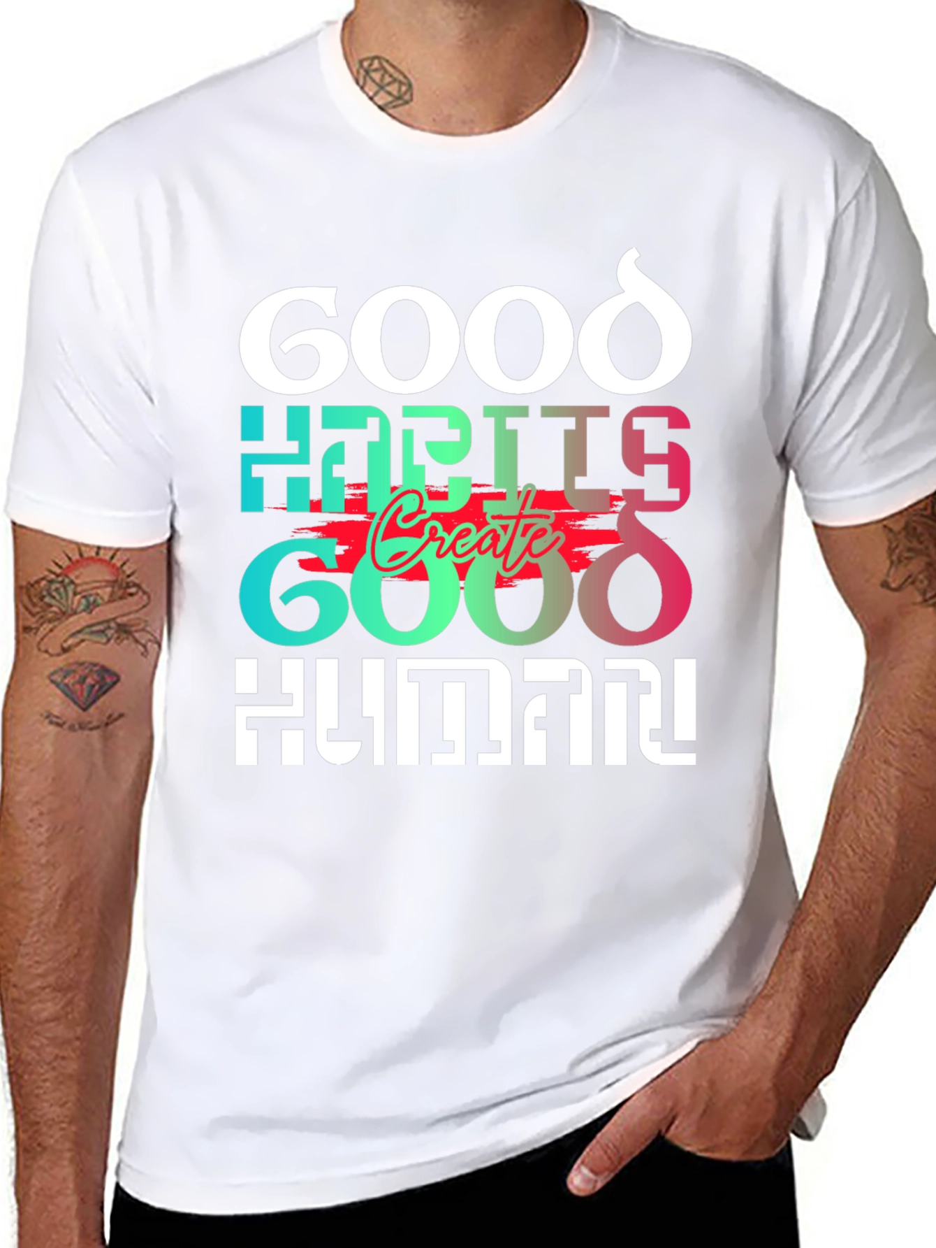 Black Good Habits Create Good Human T-Shirt view 8