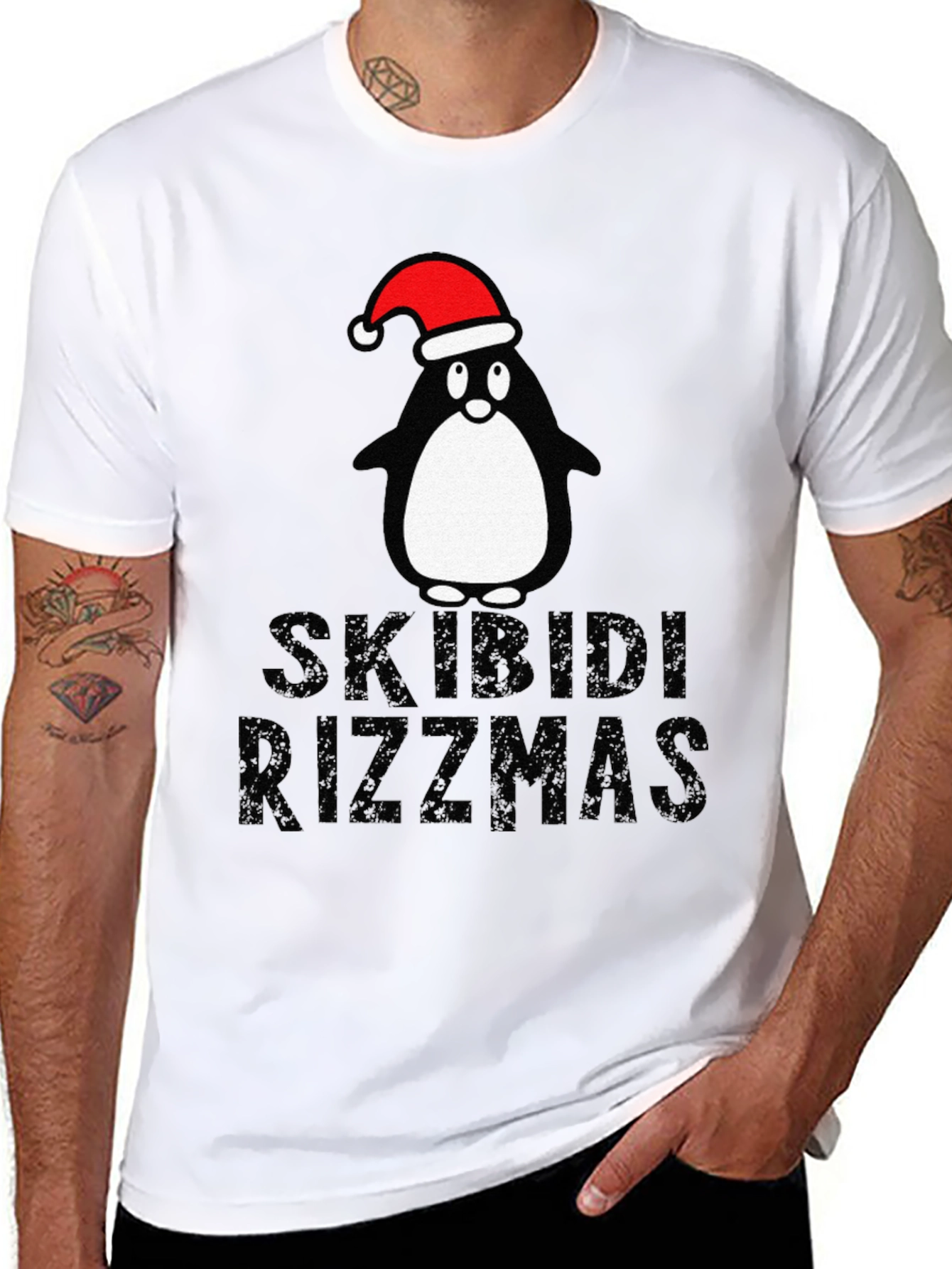 Black Skibidi Rizzmas Christmas Penguin T-Shirt view 8