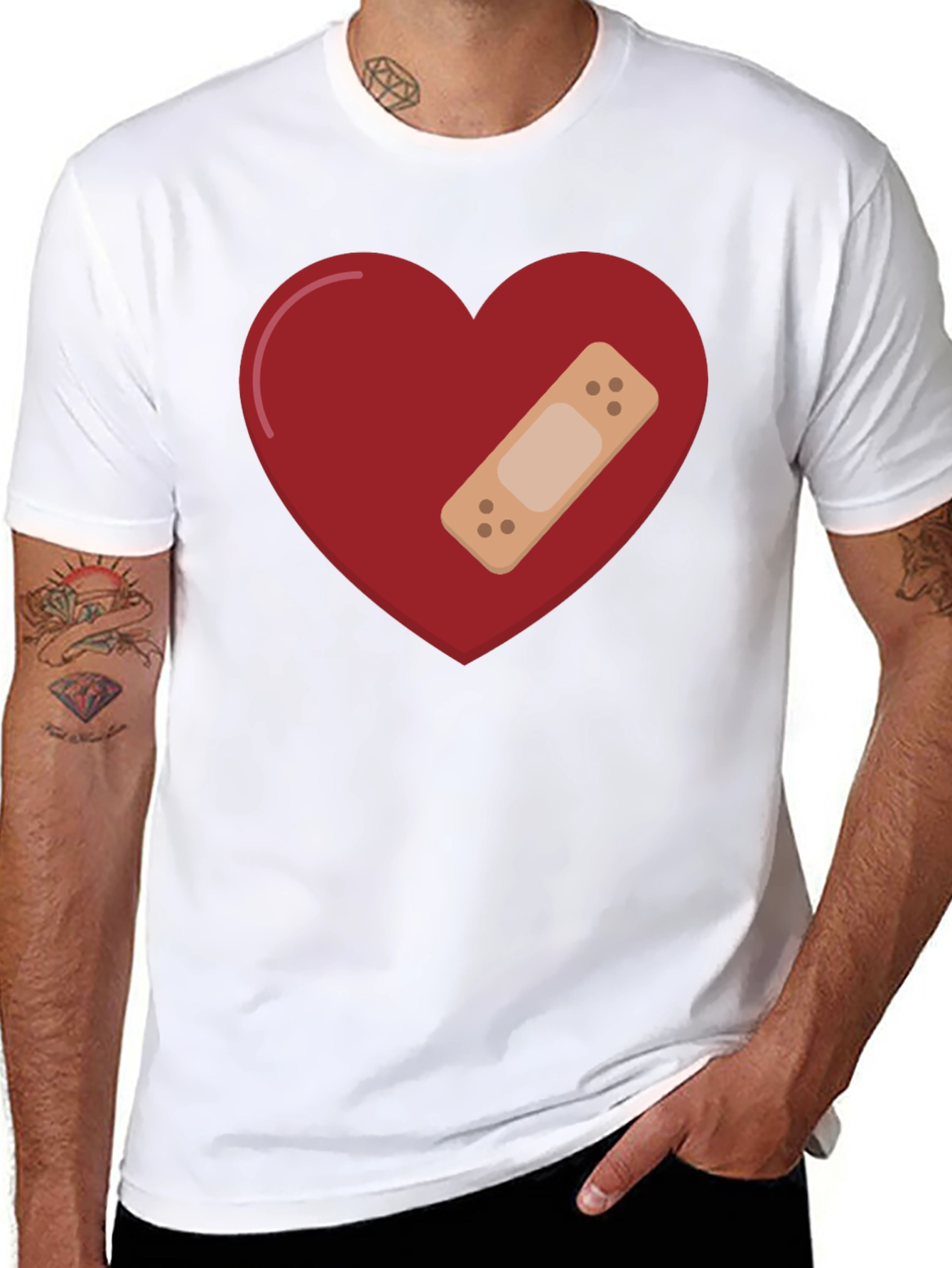 Black Heart with Bandage Graphic Tee - Unisex Black T-Shirt view 8