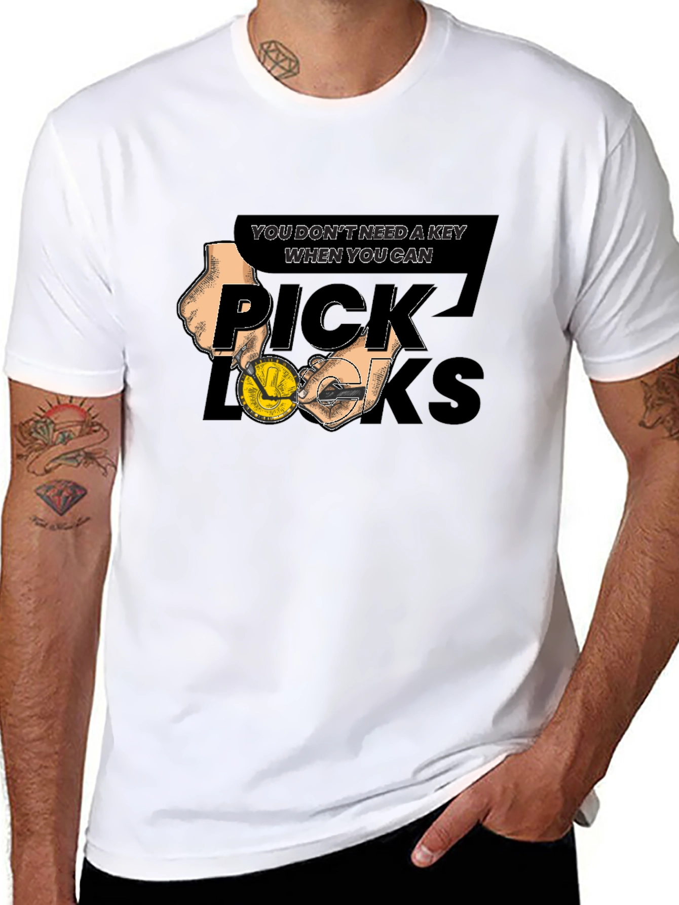 Black Pick Locks Graphic Tee - No Key Needed T-Shirt view 8