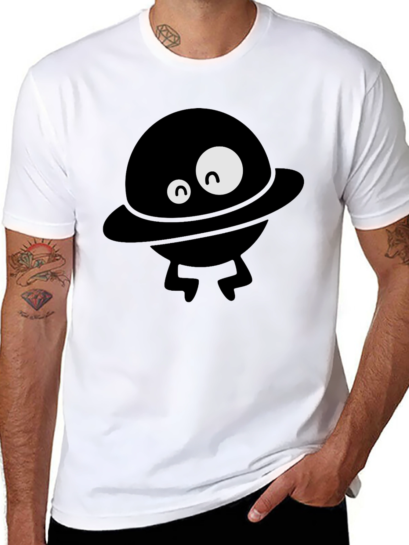 Black Funny Alien UFO Graphic Black T-Shirt view 8