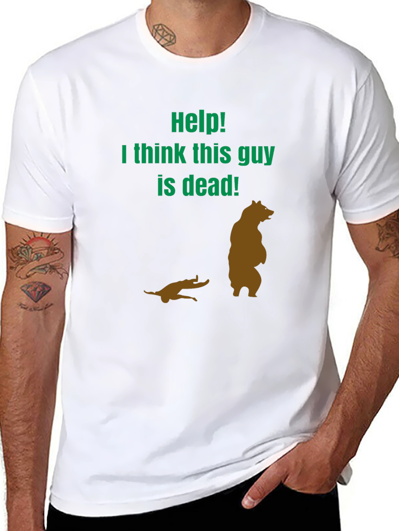 Black Humorous 'Help! This Guy is Dead' Graphic Tee view 8