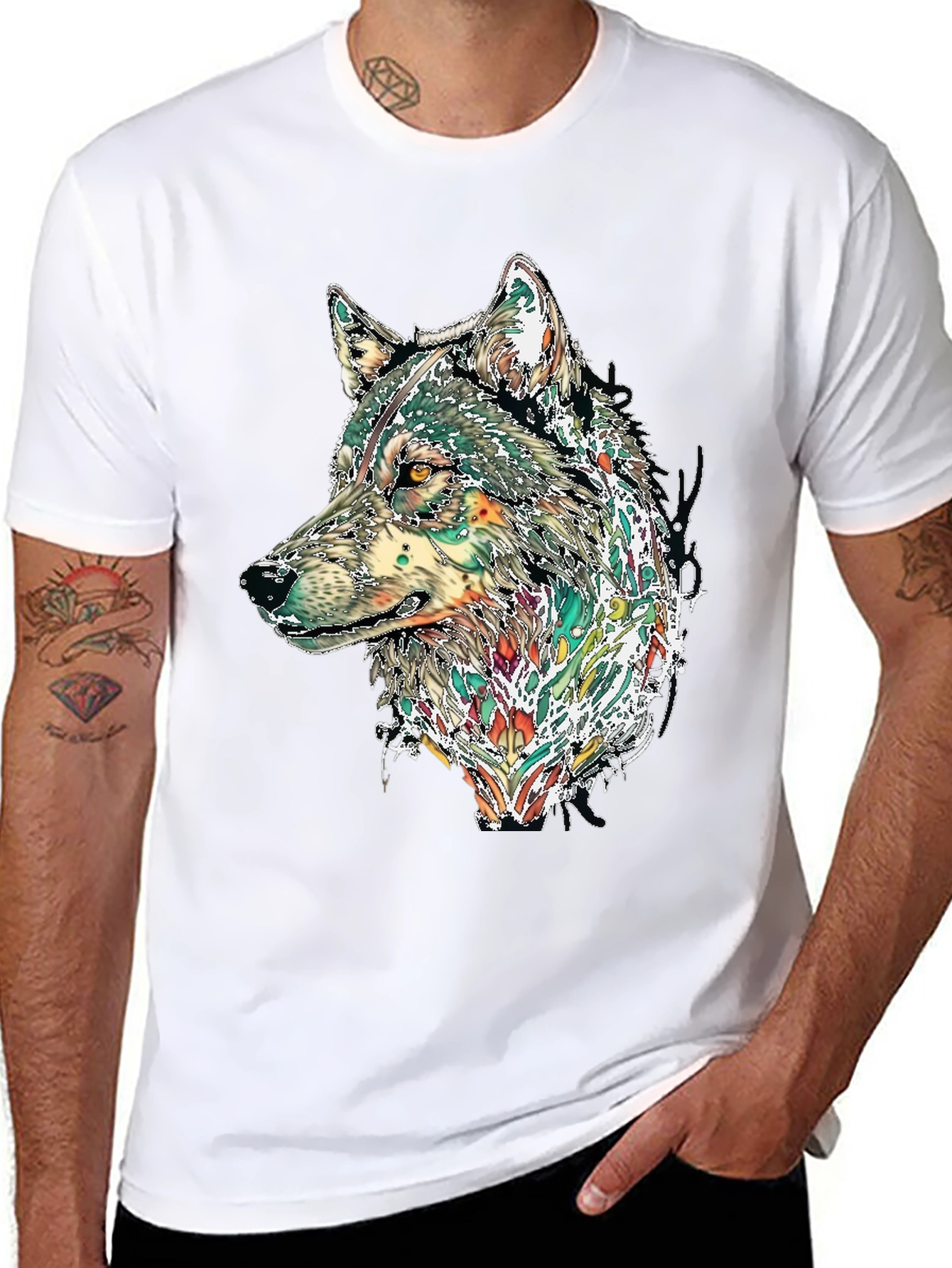 Black Wolf Graphic Print Black T-Shirt view 8