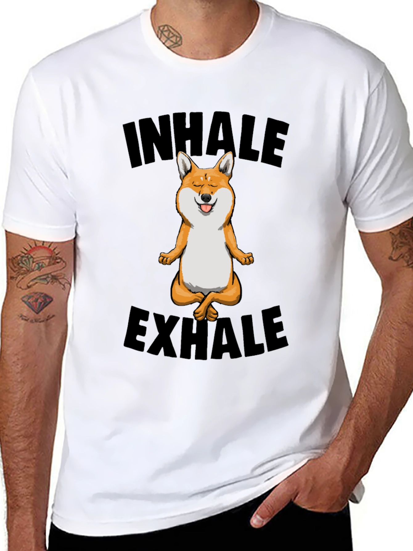 Black Yoga Dog T-Shirt - Inhale Exhale Meditation Tee view 8