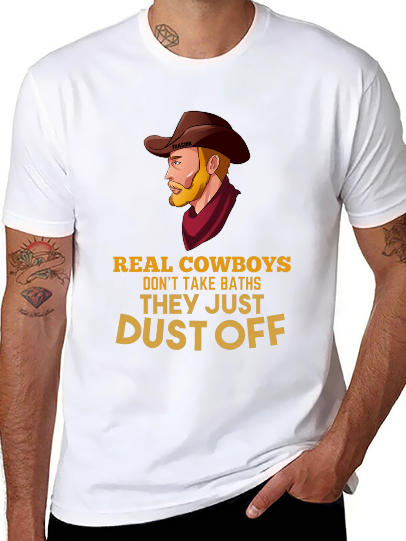 Black Real Cowboys Don't Take Baths Funny Graphic T-Shirt view 8