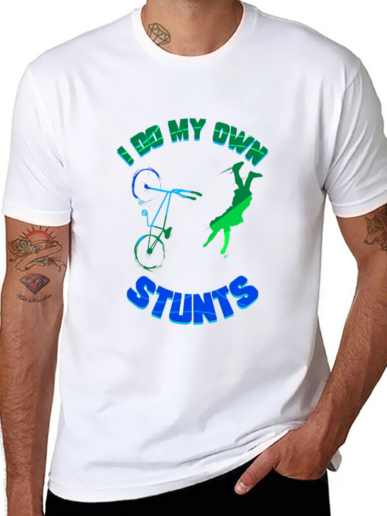 Black I Do My Own Stunts T-Shirt, Funny Bike Design view 8