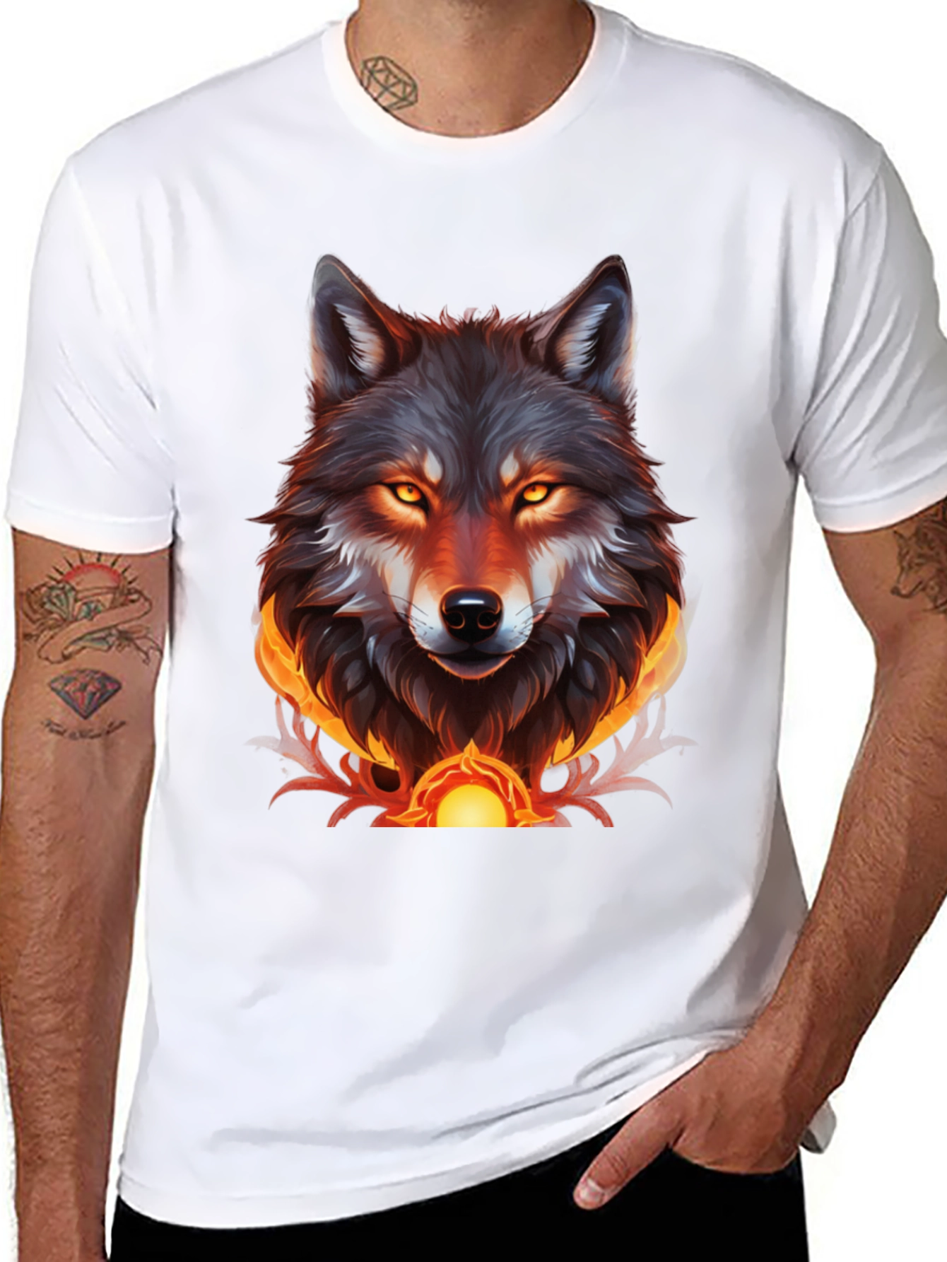 Black Fiery Wolf Graphic Tee - Bold Black T-Shirt view 8