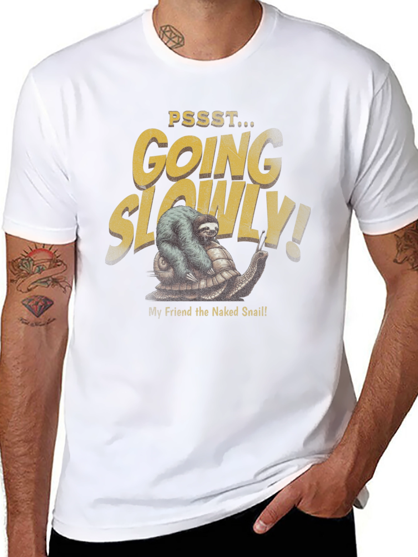 Black Sloth Riding a Snail T-Shirt - Going Slowly! view 8