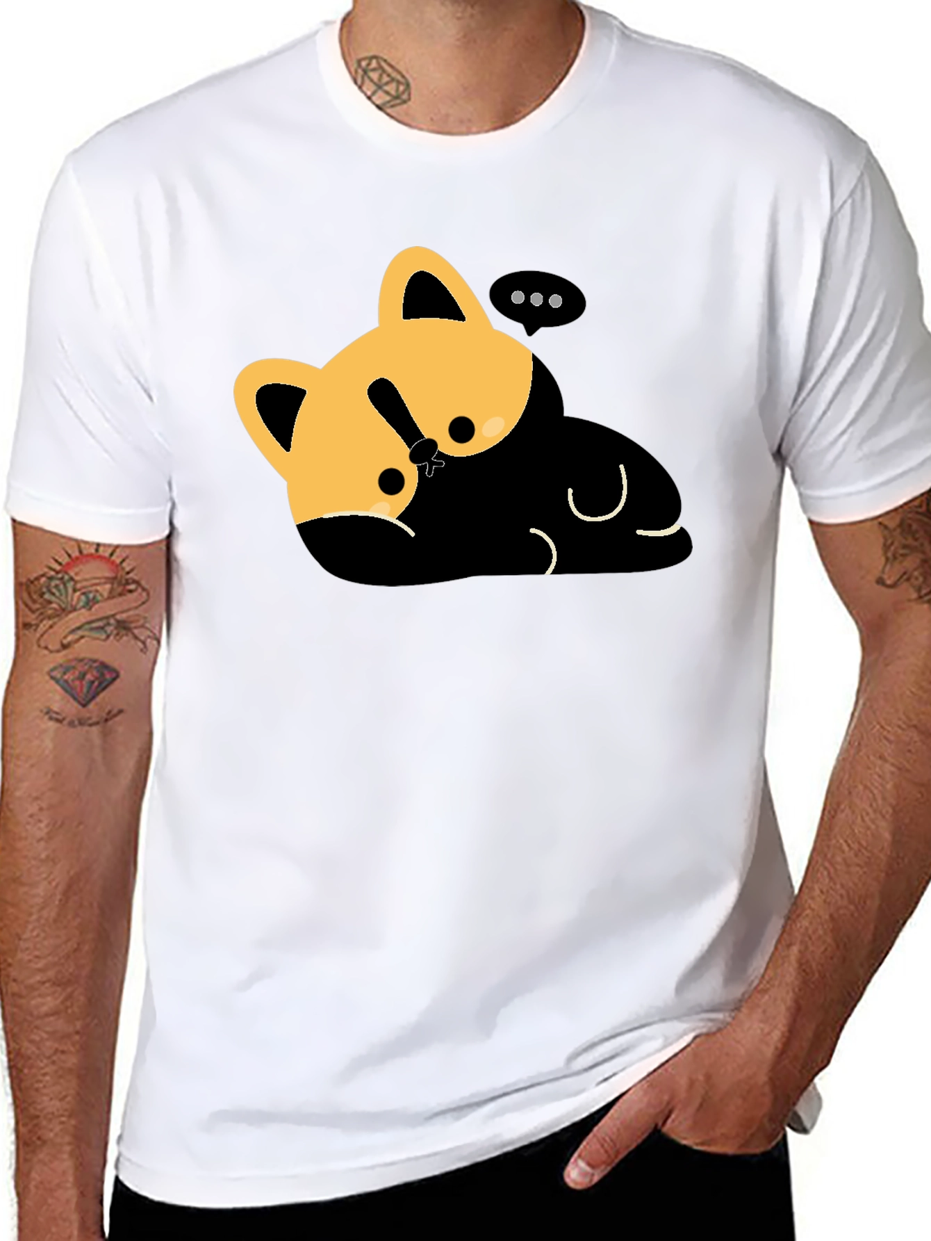 Black Cute Cat Nap T-Shirt - Relaxed Fit, Black view 8