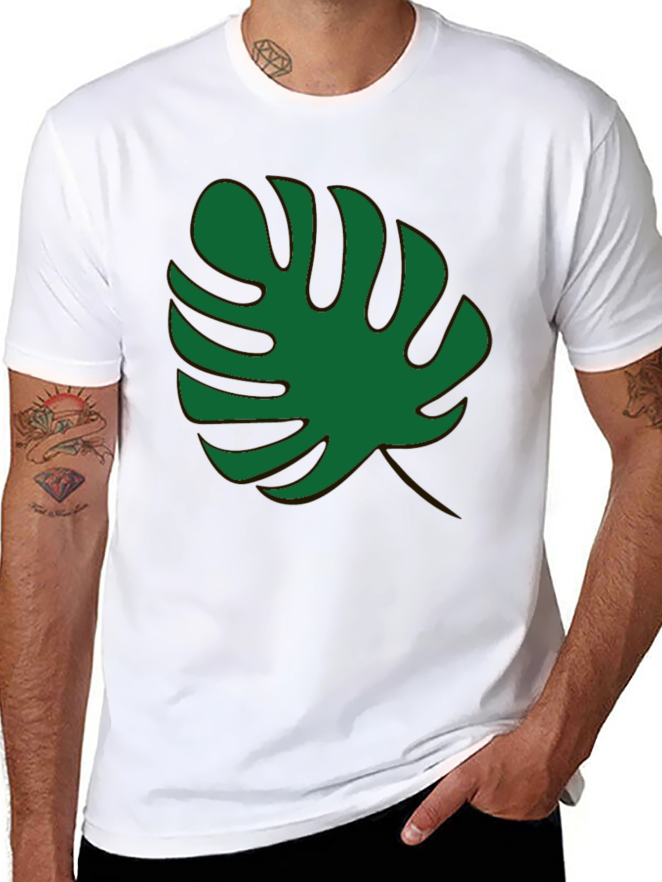 Black Tropical Monstera Leaf Black T-Shirt view 8