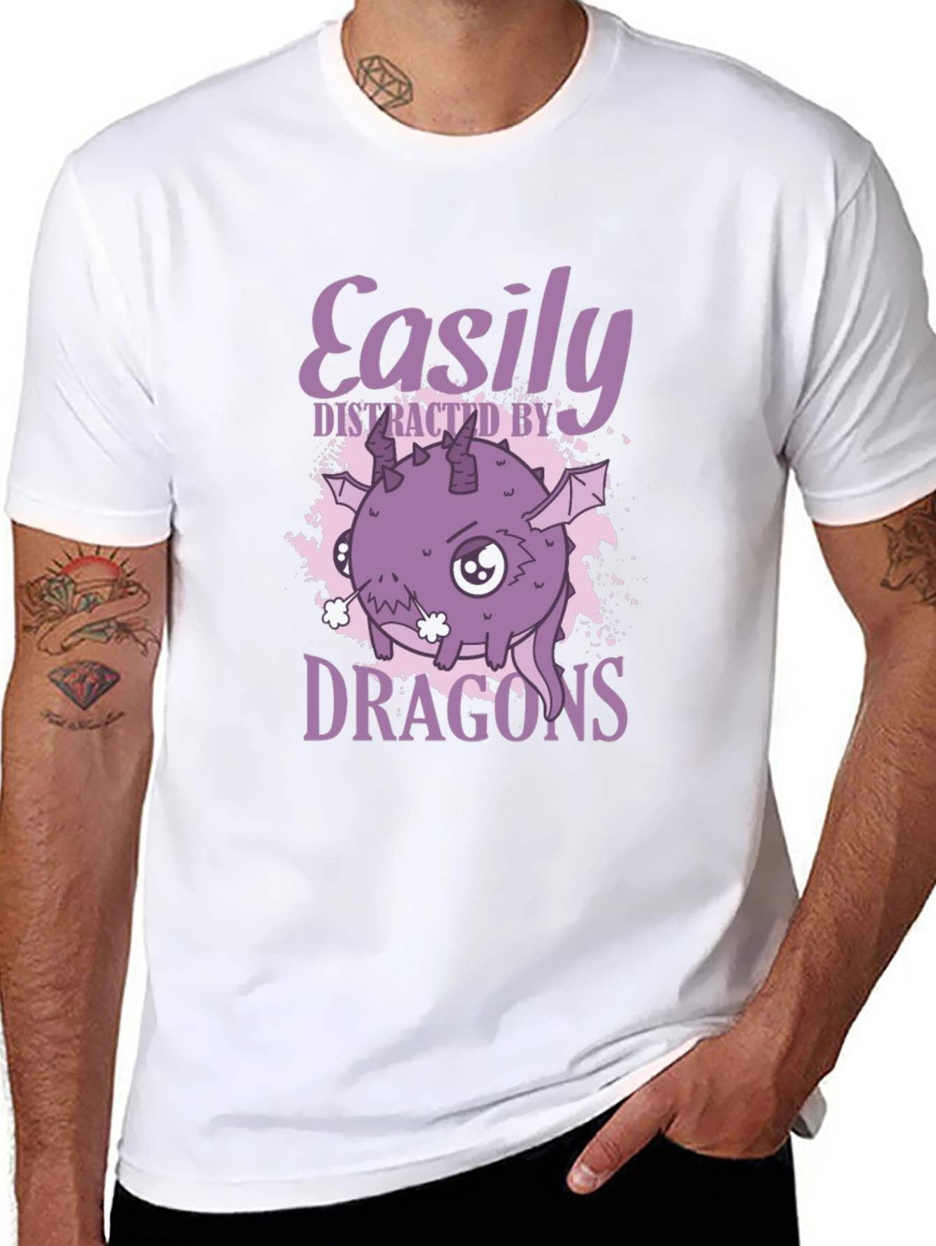 Black Easily Distracted By Dragons Graphic T-Shirt view 8
