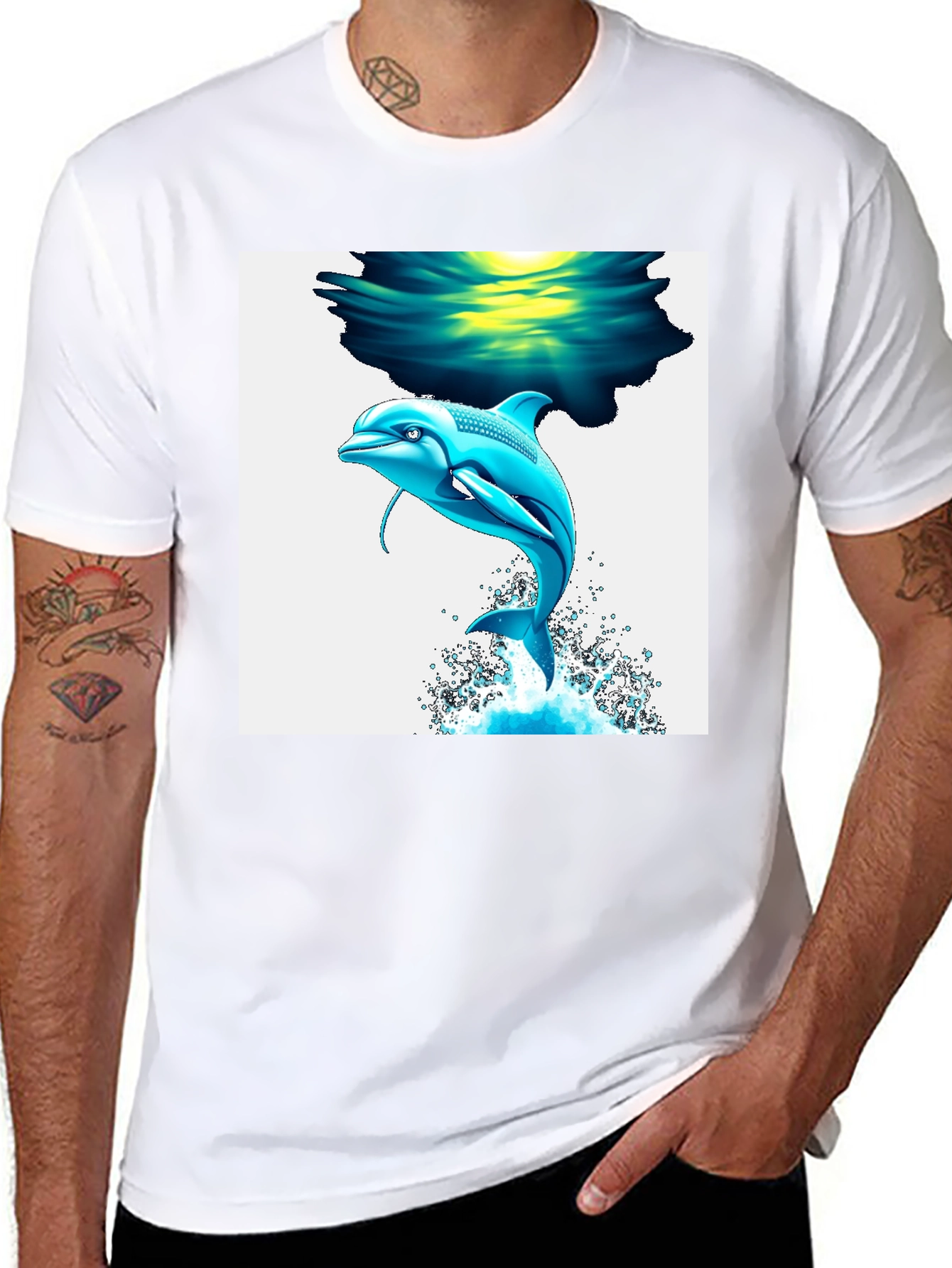 Black Dolphin Graphic Tee - Black Cotton Blend T-Shirt view 8