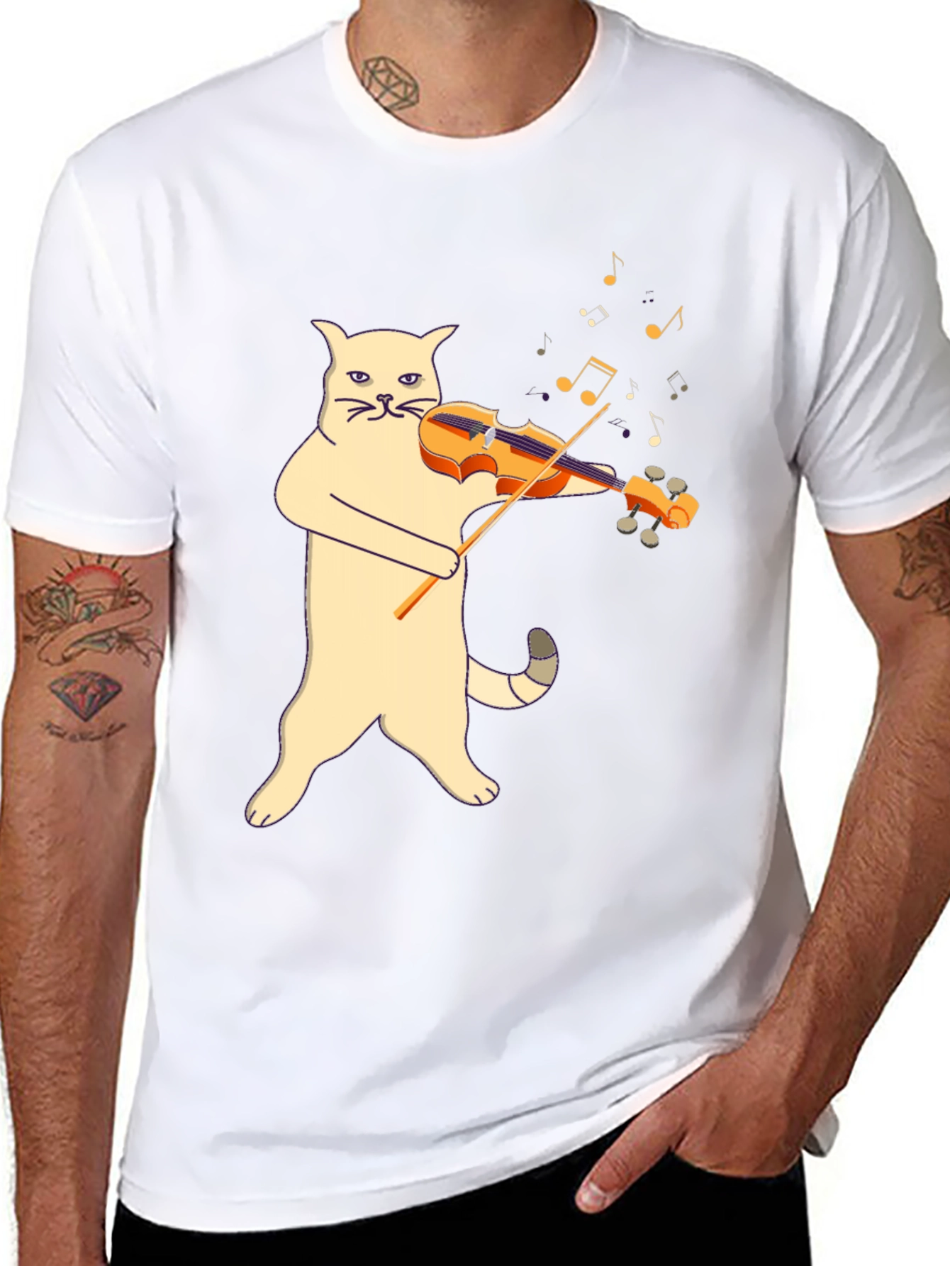 Black Cat Violinist Graphic Tee - Unique Music Lover Shirt view 8