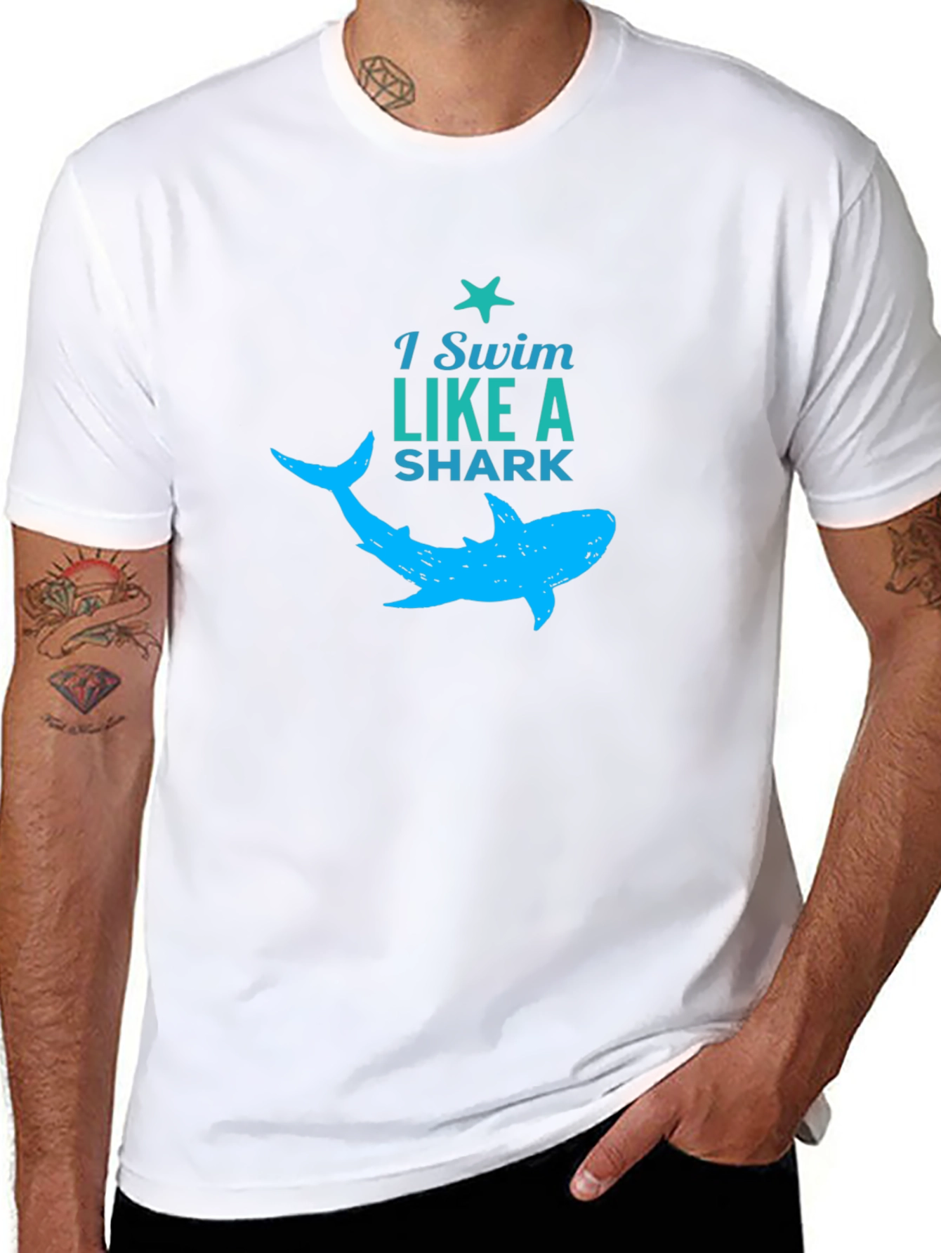 Black I Swim Like a Shark Graphic Tee view 8