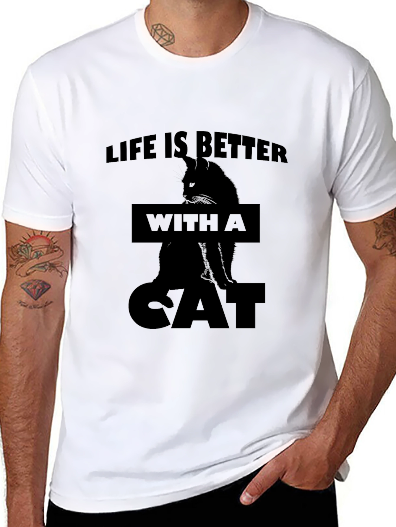 Black Life is Better with a Cat Black T-Shirt view 8