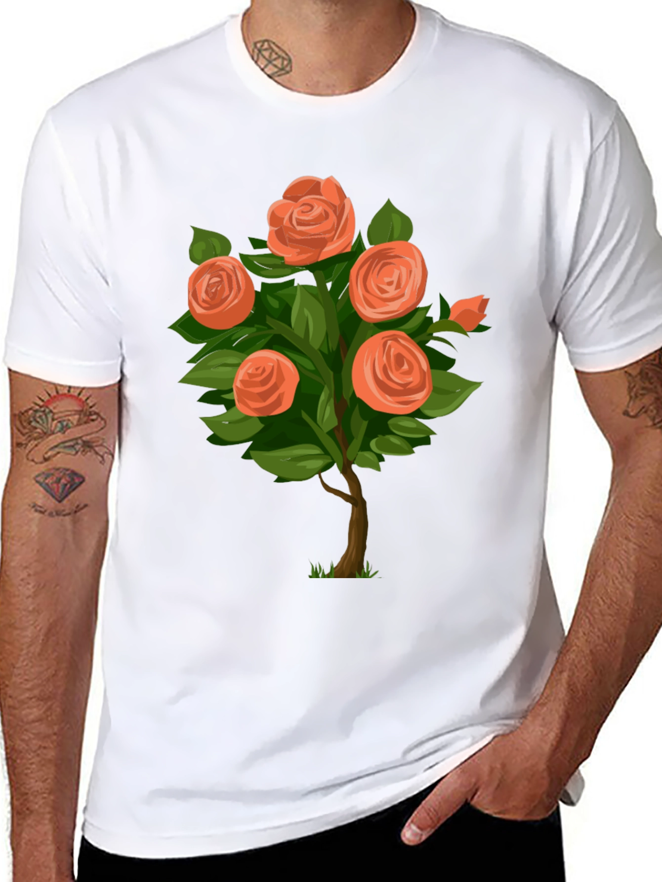 Black Floral Rose Bush Graphic Tee view 8