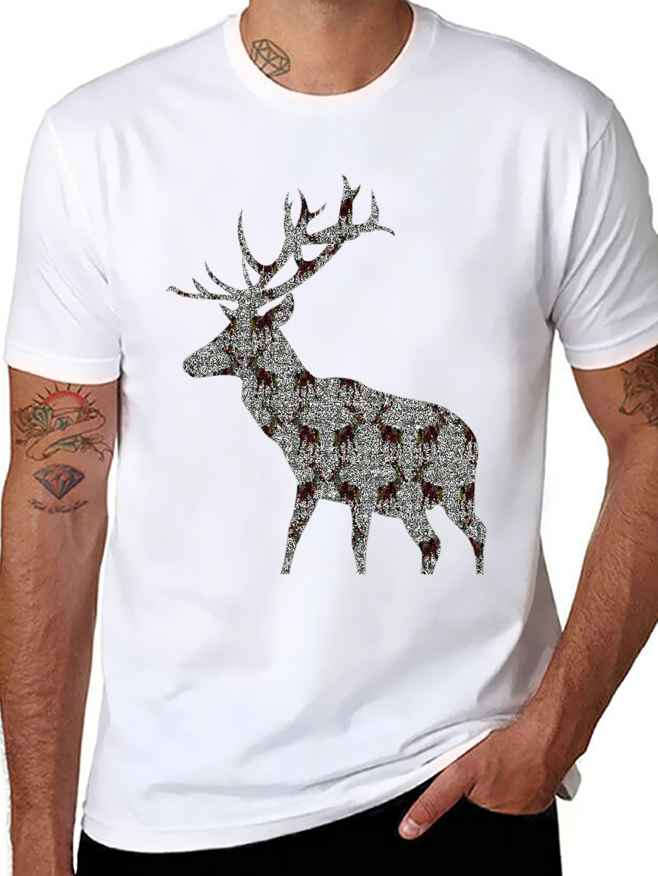 Black Stag Patterned Crew Neck T-Shirt view 8