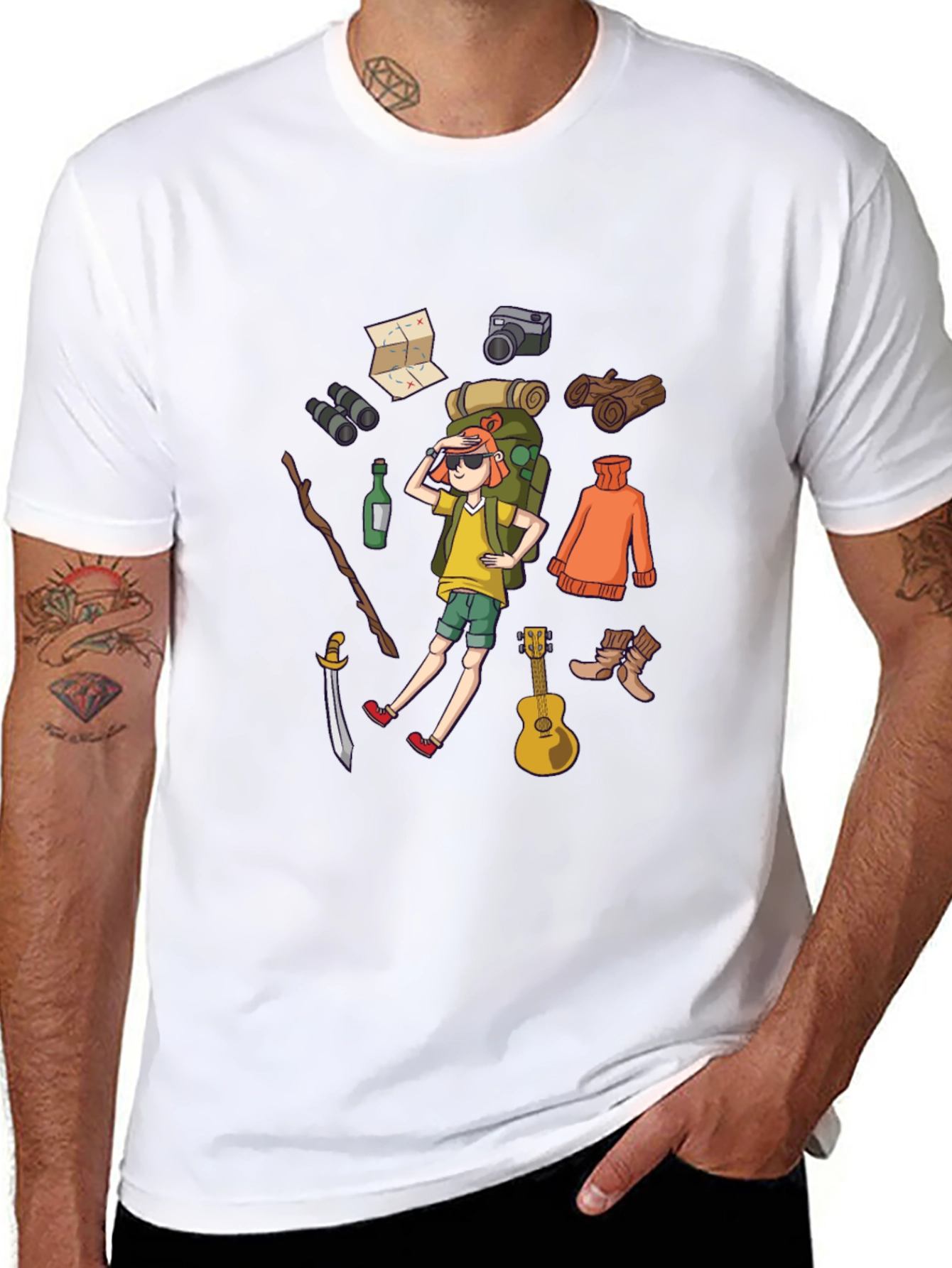 Black Cartoon Hiker Black T-Shirt view 8