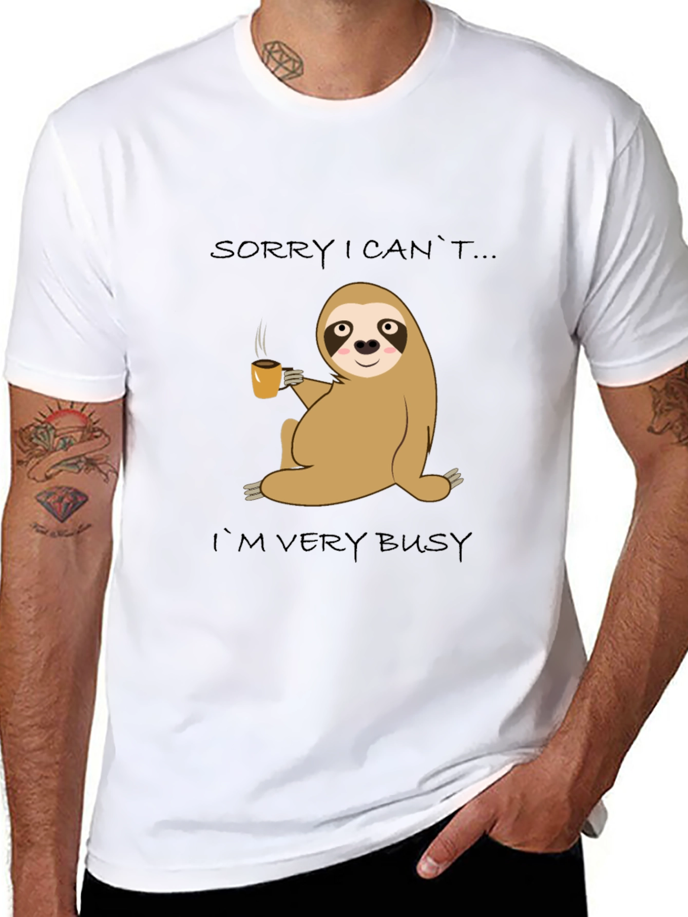 Black Busy Sloth Coffee T-Shirt - Relaxed & Comfy Style view 8