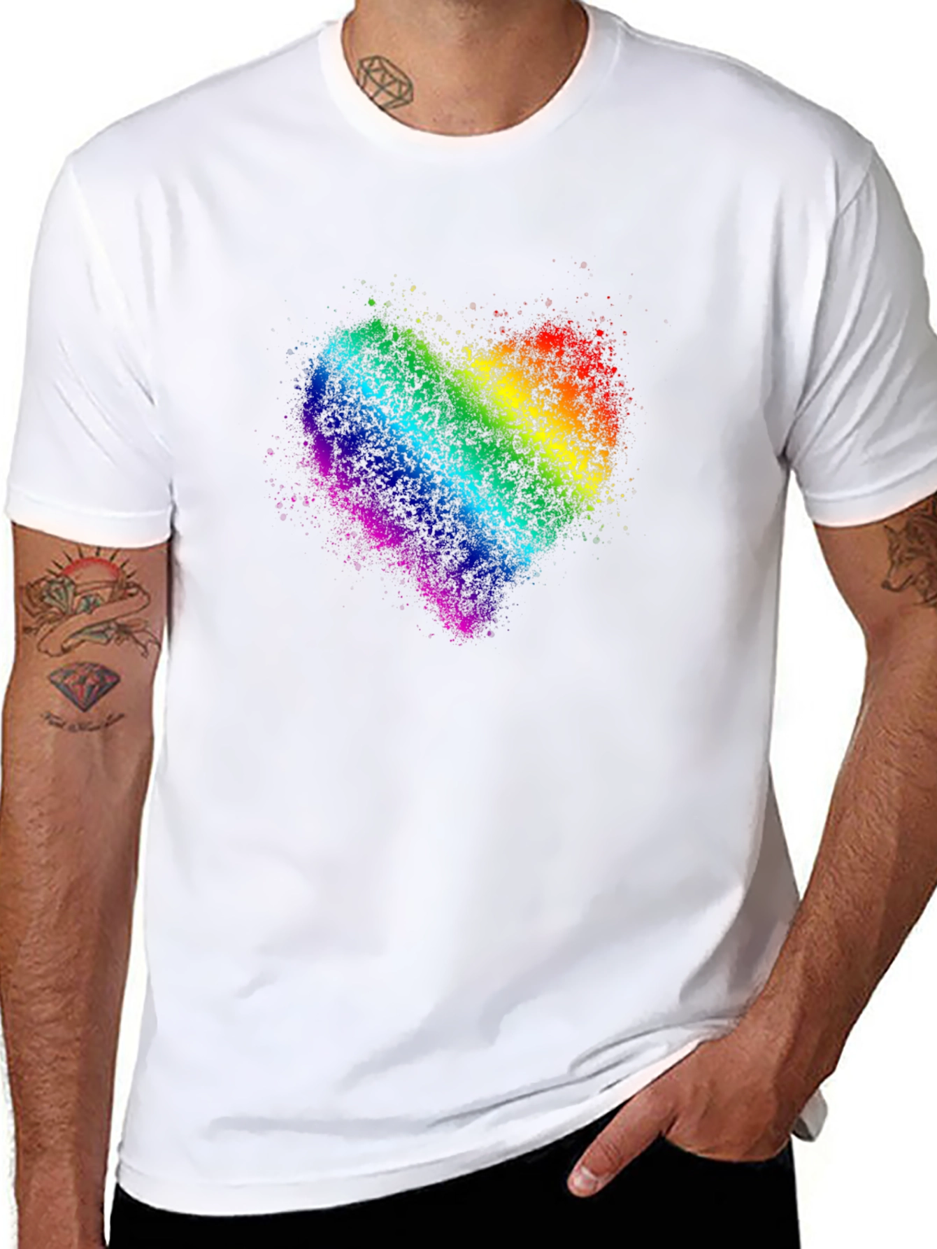 Black Rainbow Heart Graphic Black T-Shirt view 8