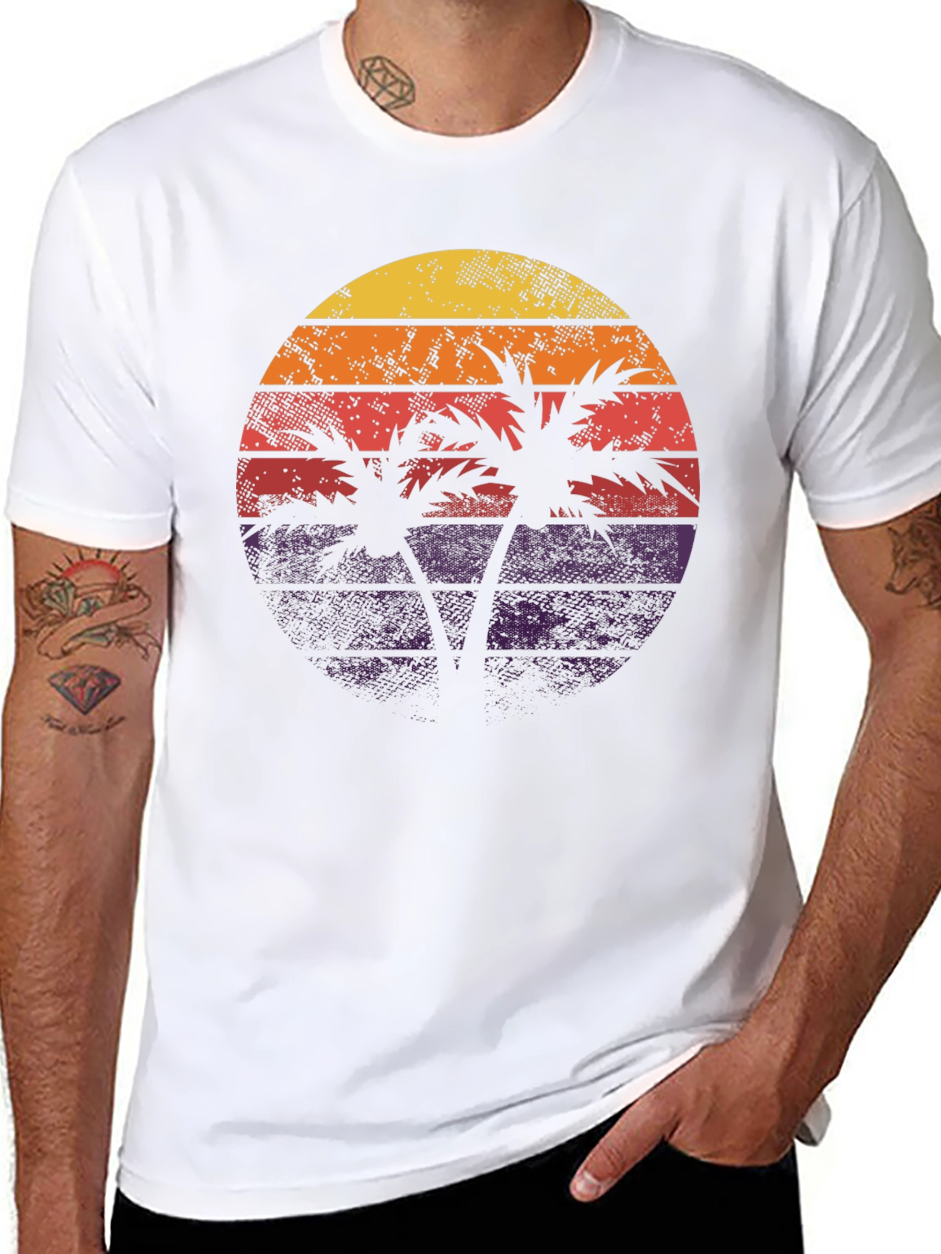Black Retro Sunset Palm Tree Graphic Tee view 8
