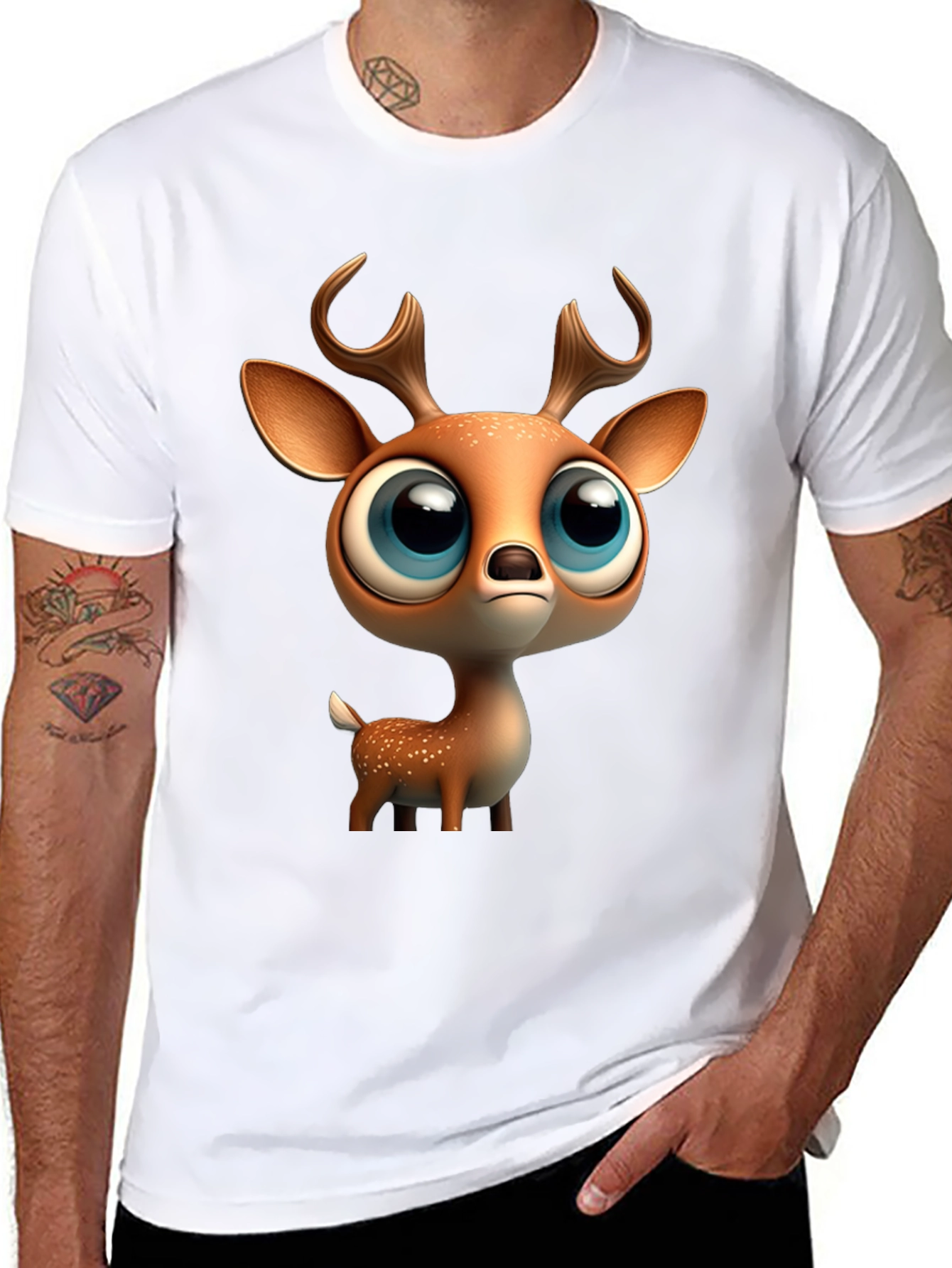 Black Cute Deer Graphic Tee - Stylish Black T-Shirt view 8