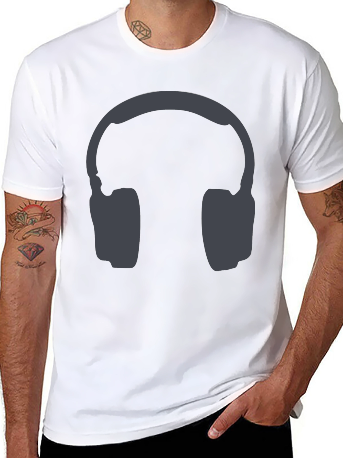 Black Black T-Shirt with Headphone Graphic view 8