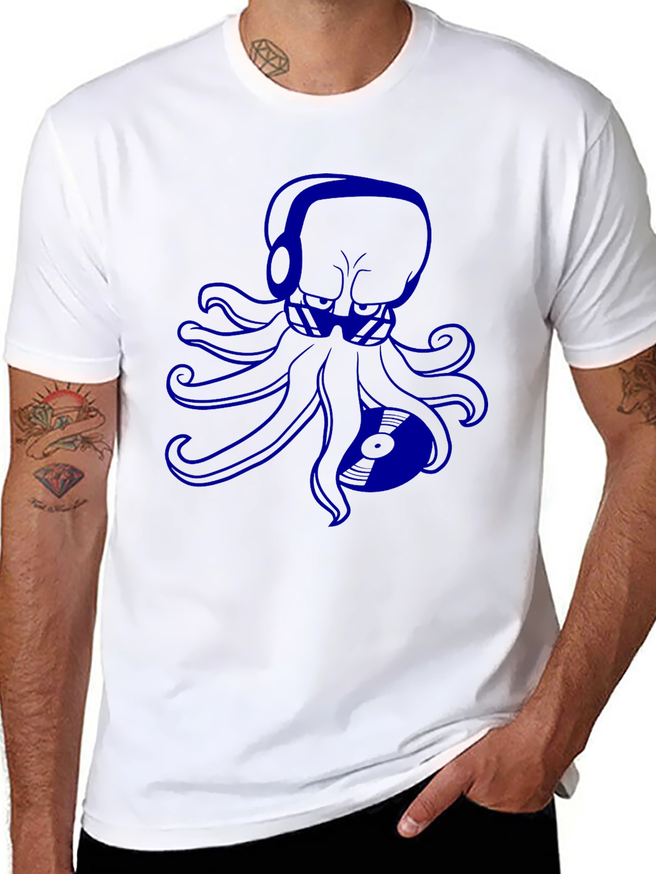 Black Octopus DJ Graphic Tee - Black Cotton T-Shirt view 8
