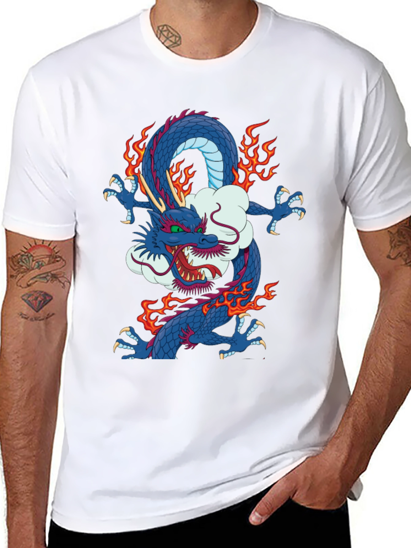 Black Dragon Graphic Print Crew Neck T-Shirt view 8