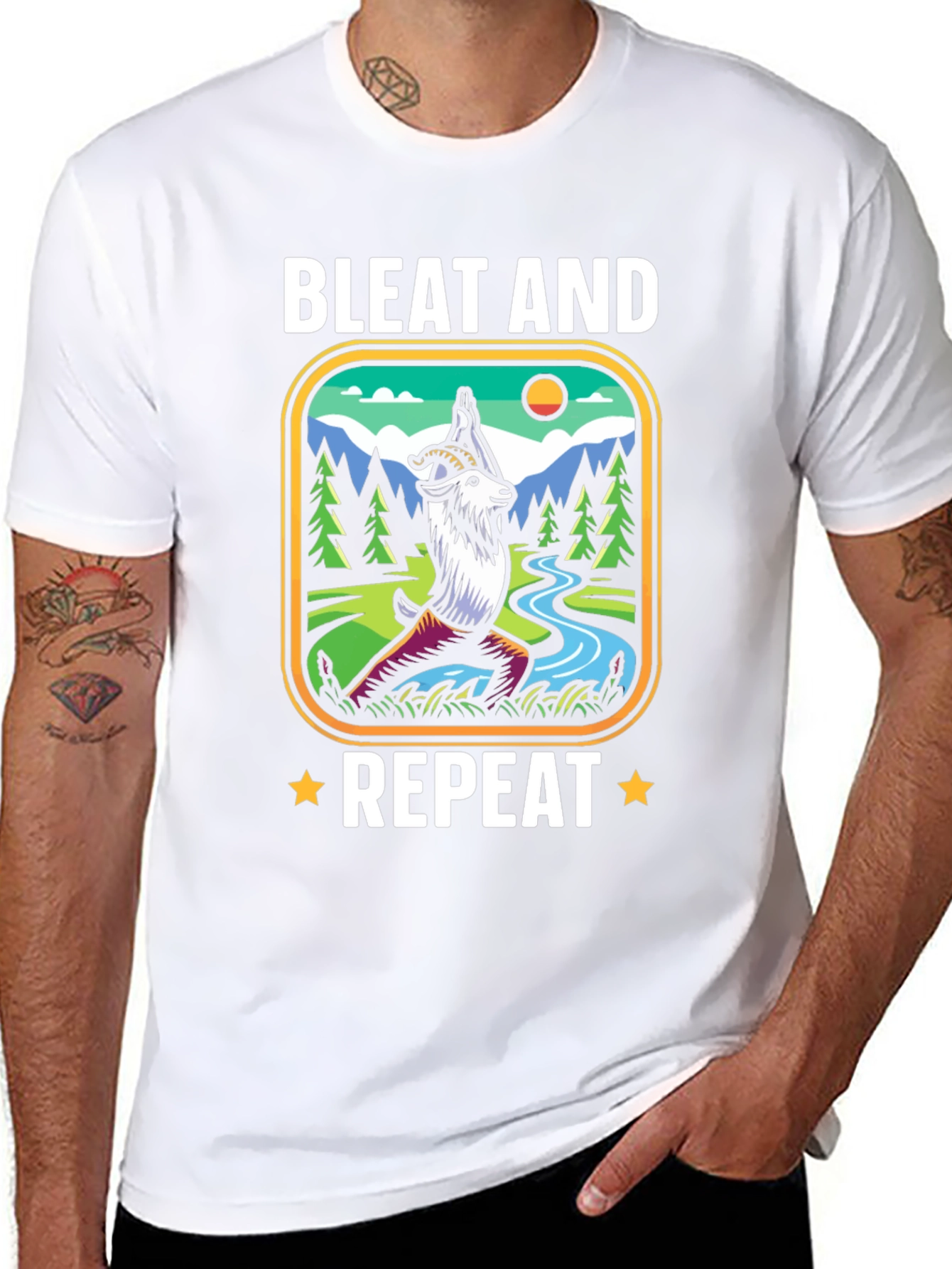 Black Bleat and Repeat Yoga Goat T-Shirt view 8