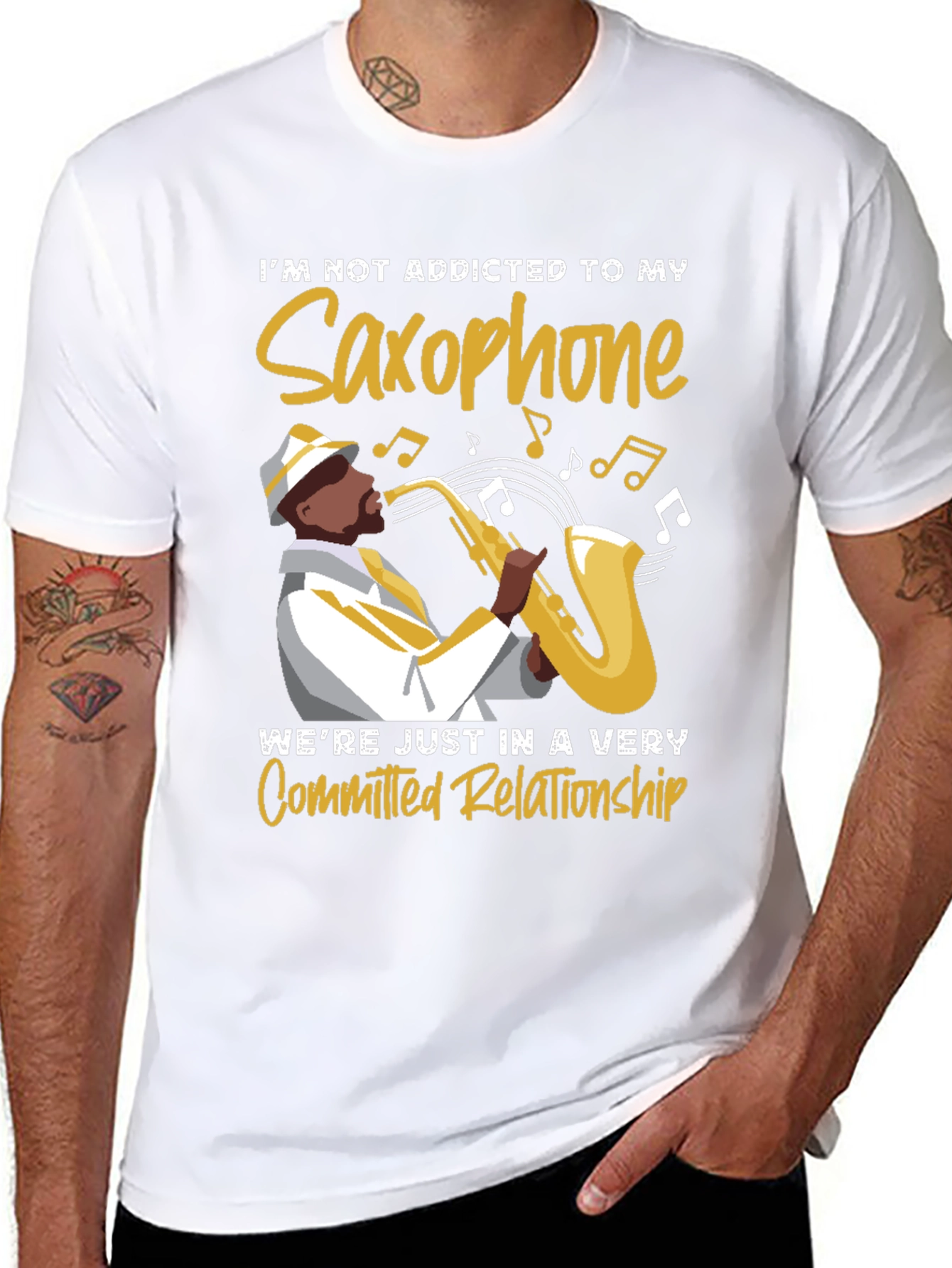 Black Saxophone Lover T-Shirt: Committed Relationship Tee view 8