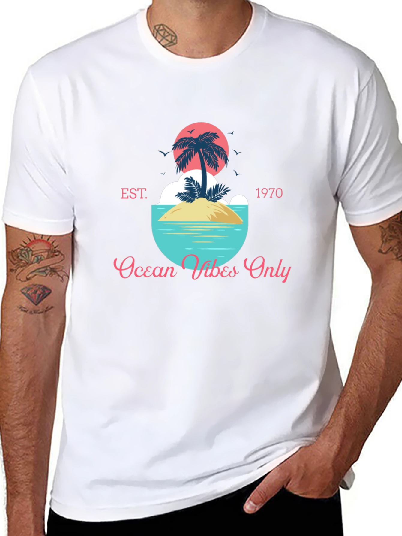 Black Ocean Vibes Only T-Shirt - Tropical Island Design view 8