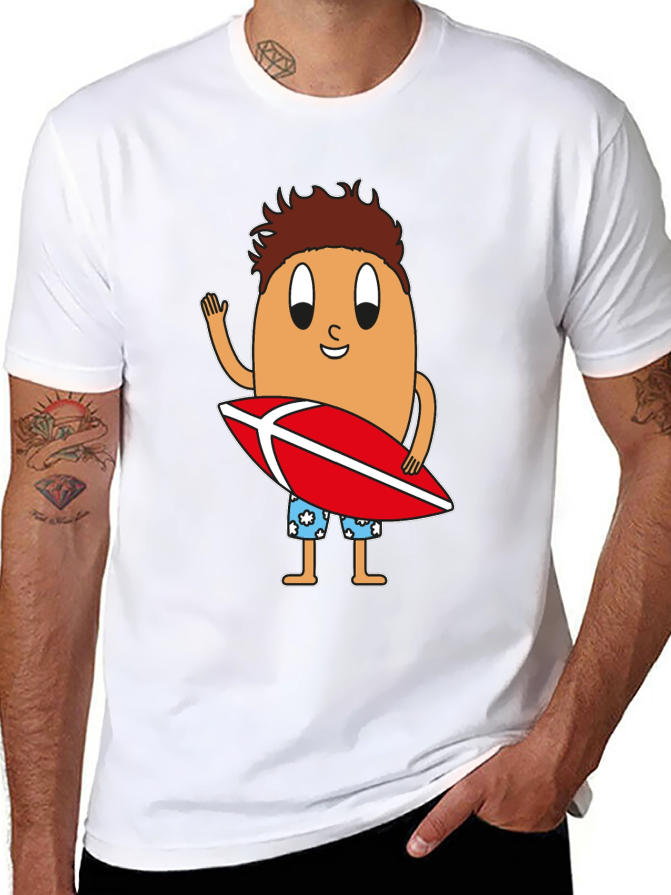 Black Funny Surfing Egg Cartoon Graphic T-Shirt view 8