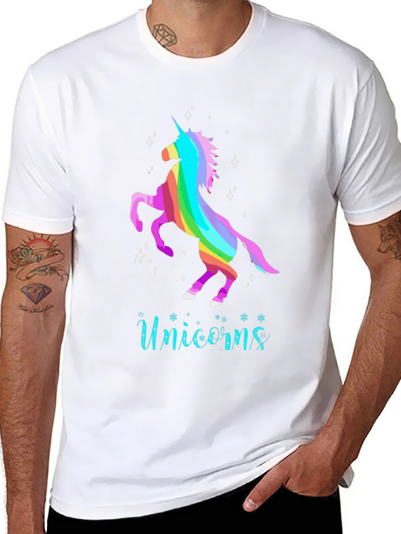 Black Rainbow Unicorn Tee - Magical Graphic T-Shirt view 8