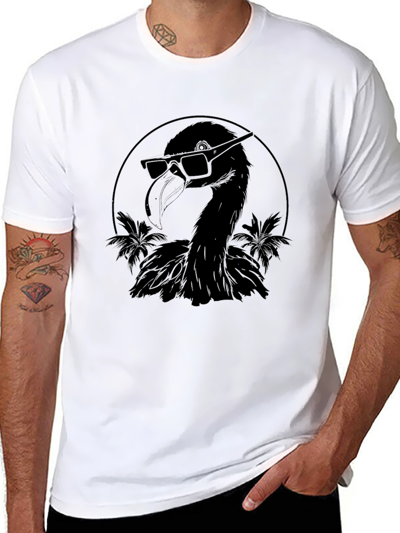 Black Cool Flamingo Graphic Tee - Black view 8