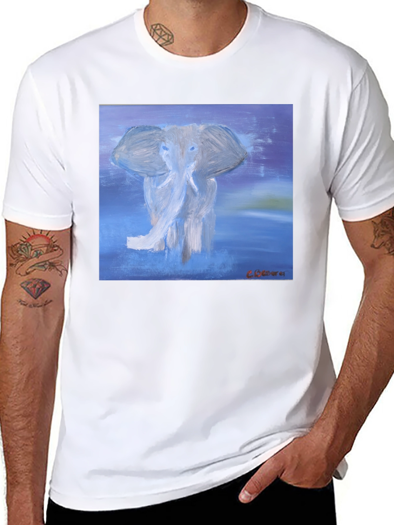 Black Elephant Art Graphic T-Shirt - Stylish Crew Neck Tee view 8