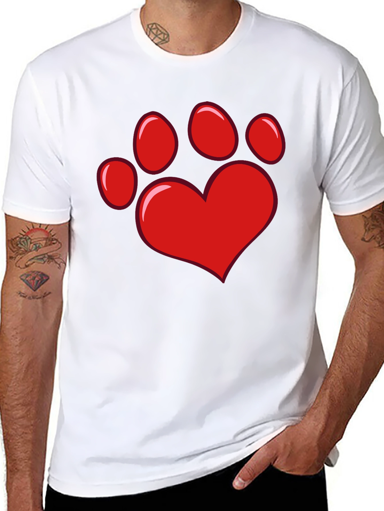 Black Heart Paw Print Black T-Shirt view 8