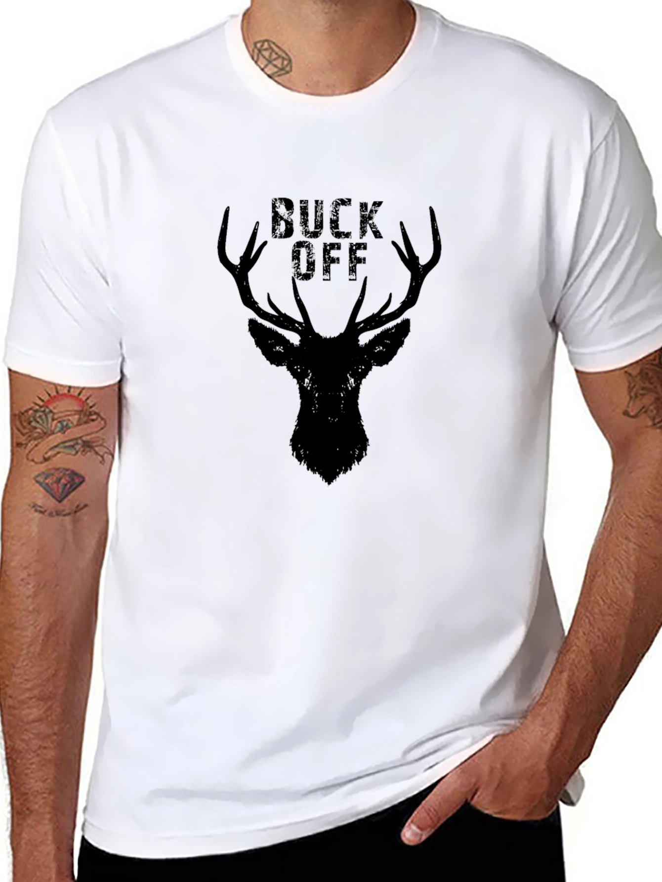 Black Buck Off Deer Graphic Tee - Black Cotton T-Shirt view 8