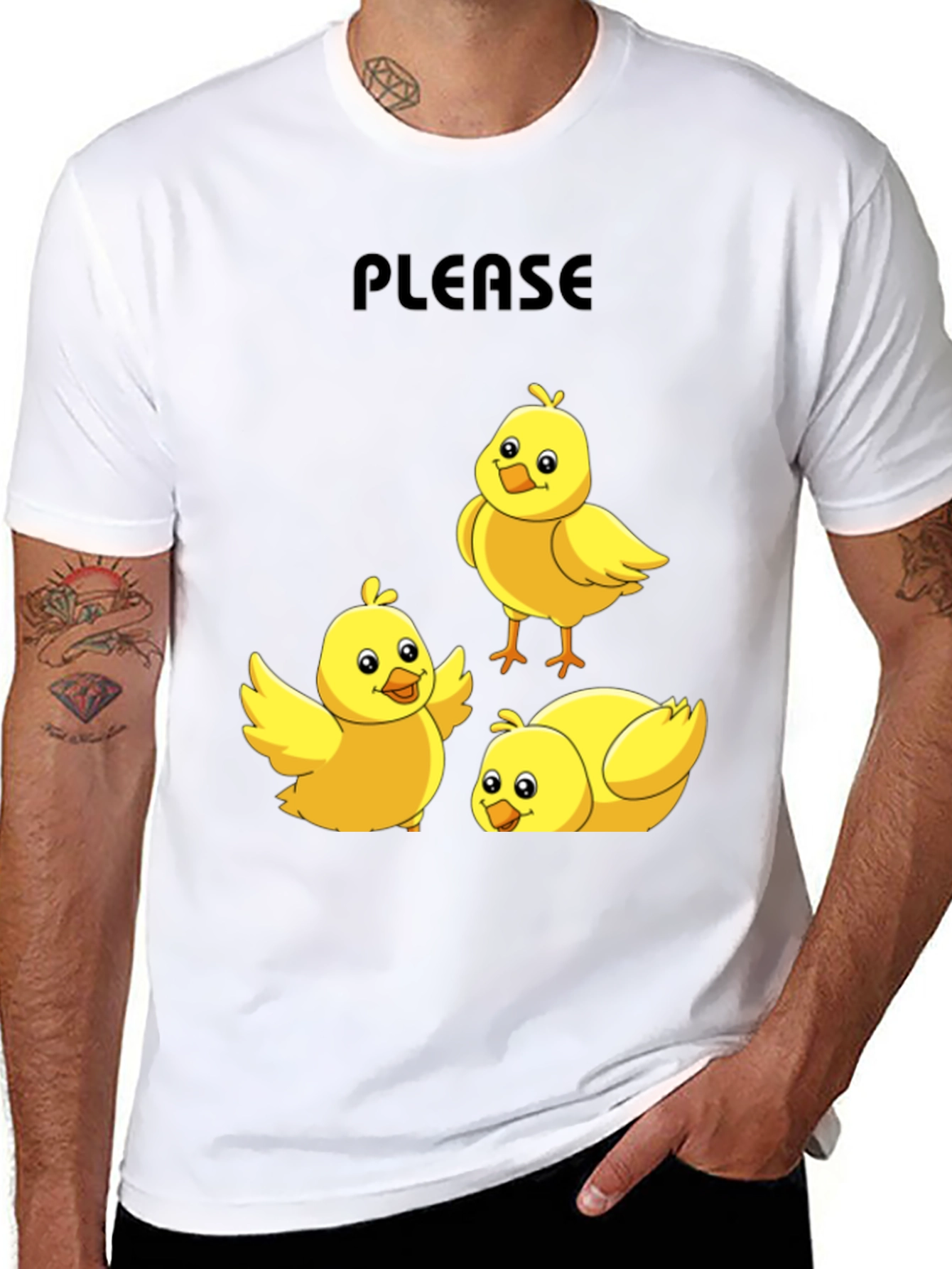 Black Please Chick T-Shirt - Cute Cartoon Animal Tee view 8