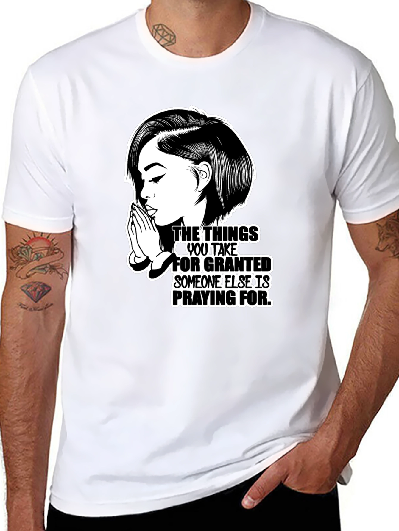 Black Praying Woman Graphic T-Shirt - Black view 8