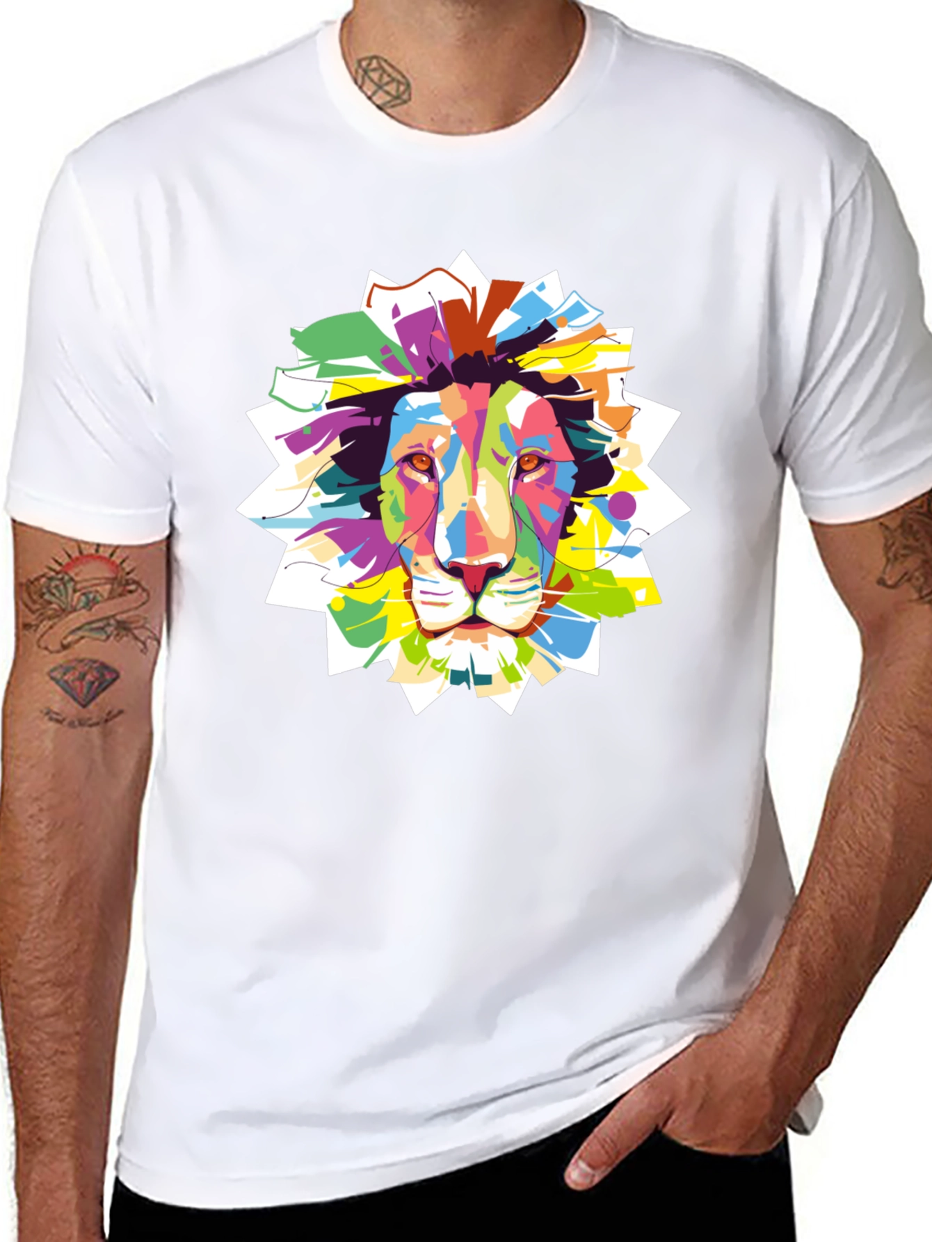 Black Vibrant Lion Graphic Black T-Shirt view 8
