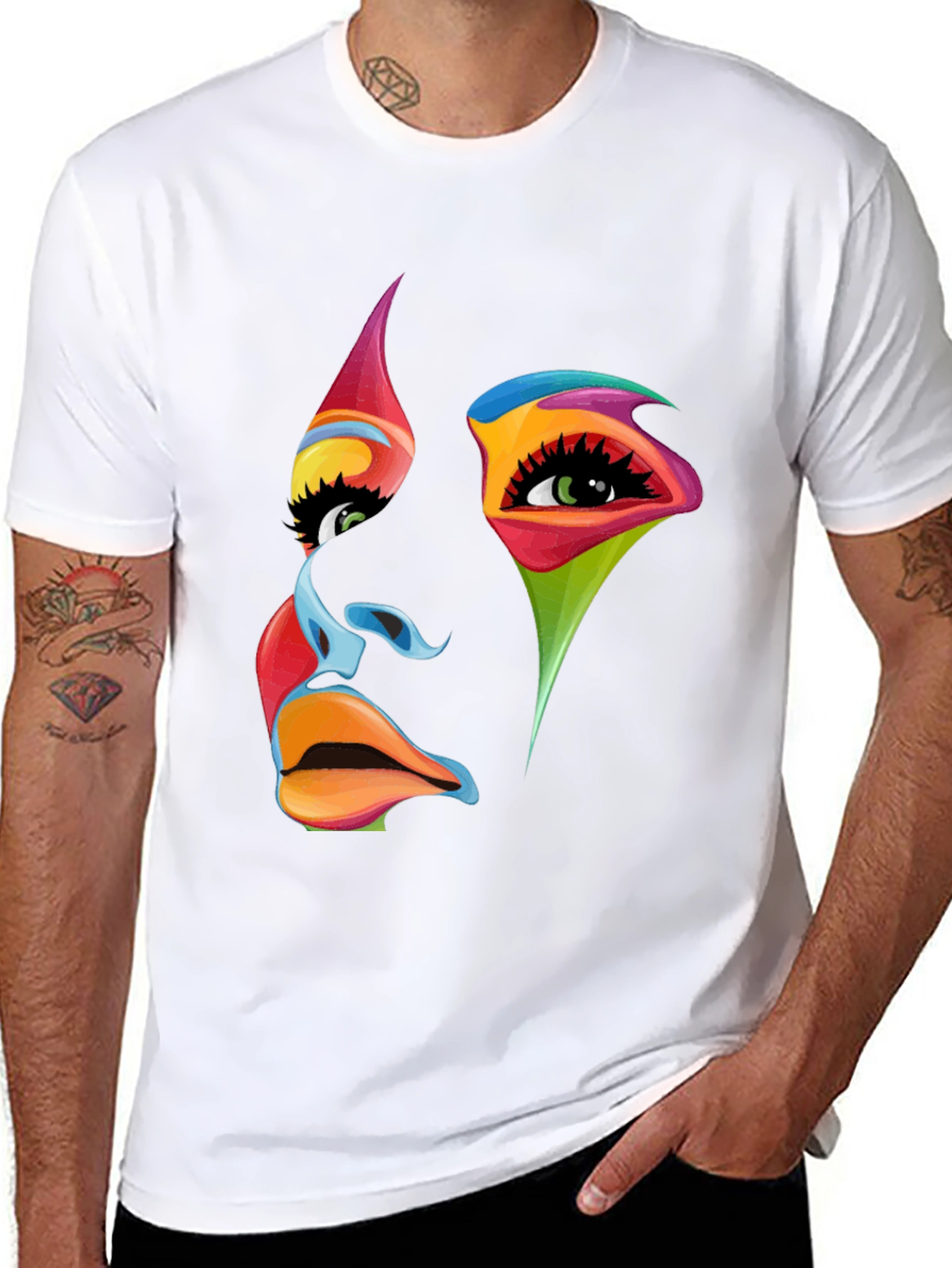 Black Abstract Face Graphic Tee - Vivid Colors, Modern Art view 8