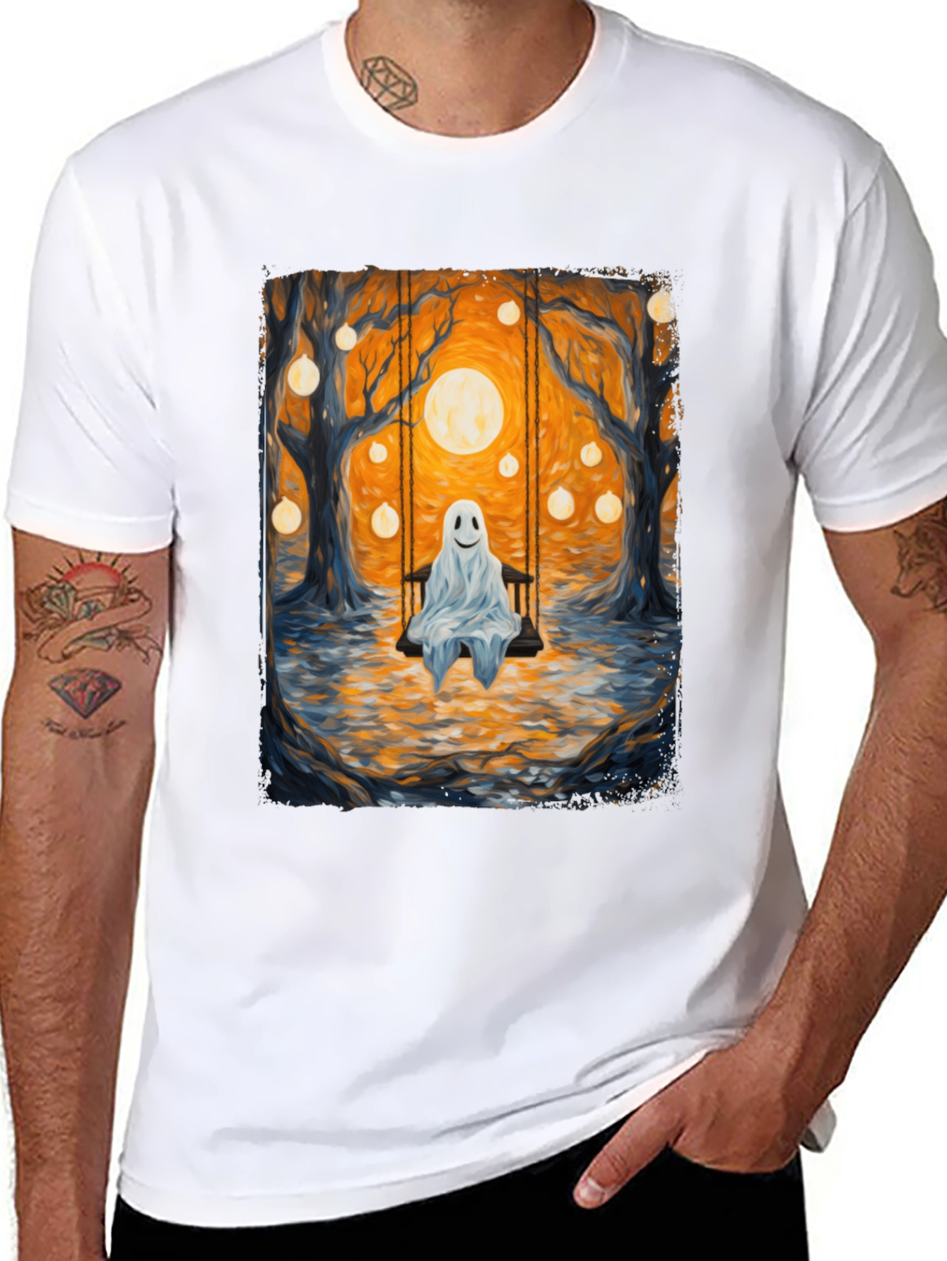 Black Ghost on Swing T-Shirt - Spooky Season view 8